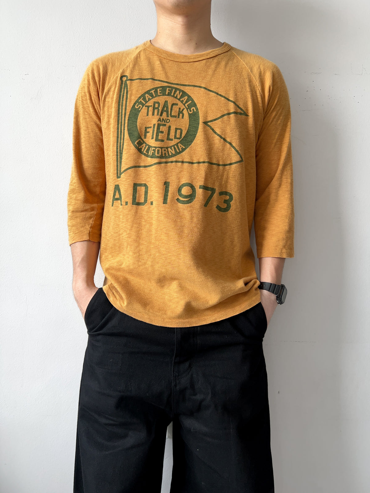 1970S 'STATE FINALS TRACK & FIELD CALIFORNIA' 3/4 TEE (M)
