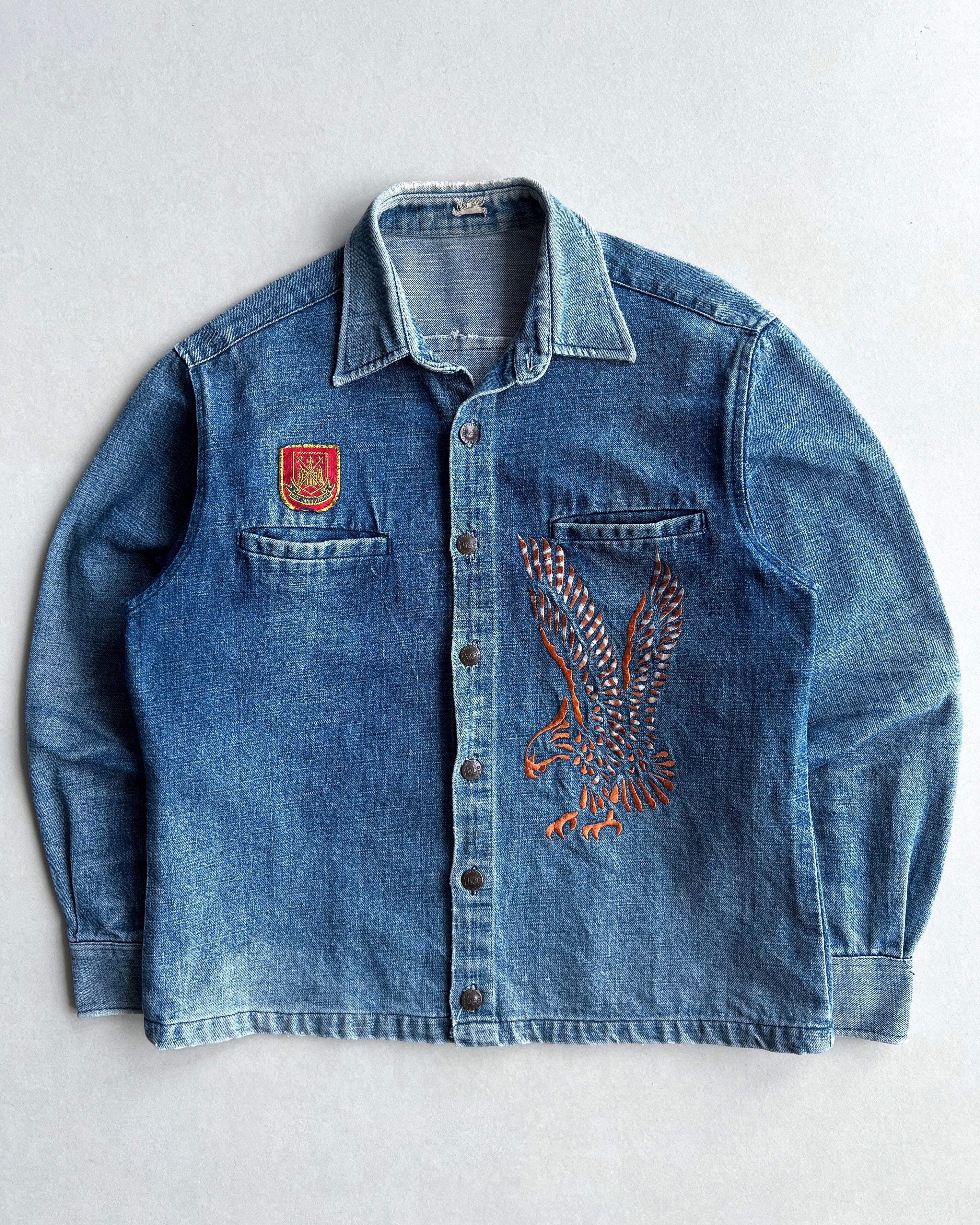 1980S FADED LEE EMBROIDERED DENIM SHIRT (M)