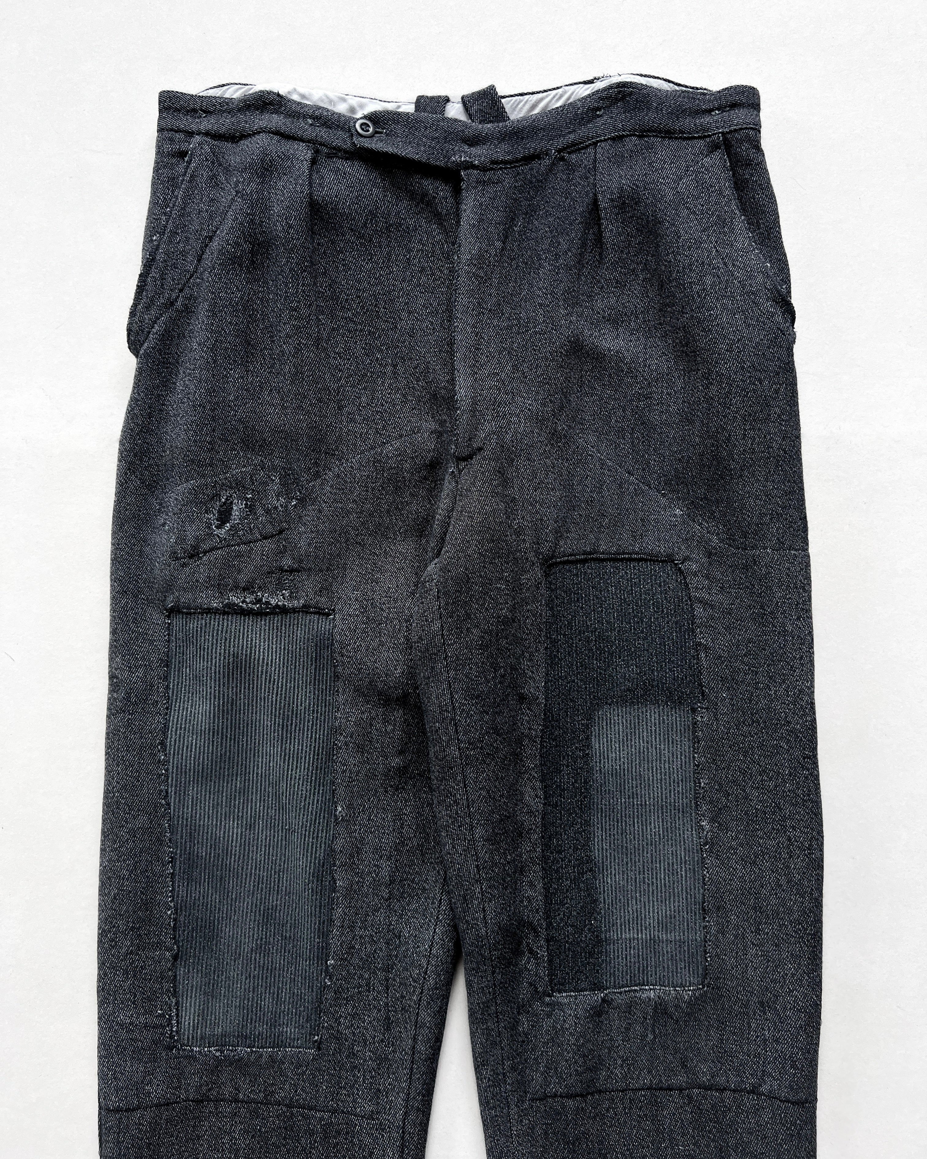 1950S FRENCH SALT & PEPPER REPAIRED WORK TROUSERS (33-35)