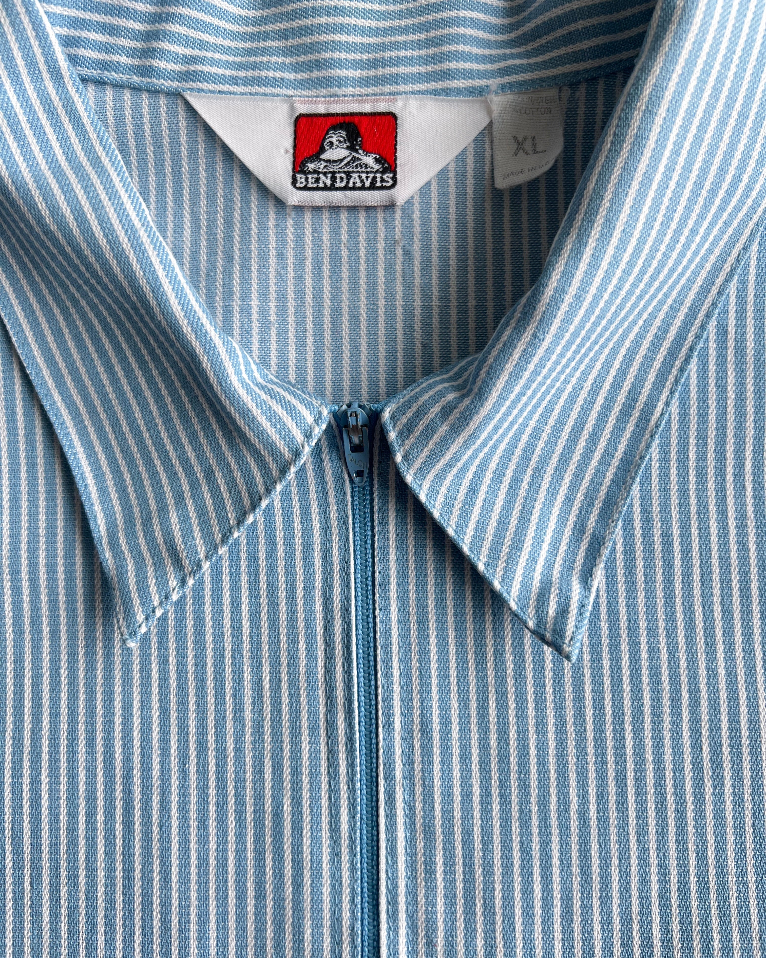 1970S BEN DAVIS QUARTER-ZIP BLUE STRIPES SHIRT (XL)