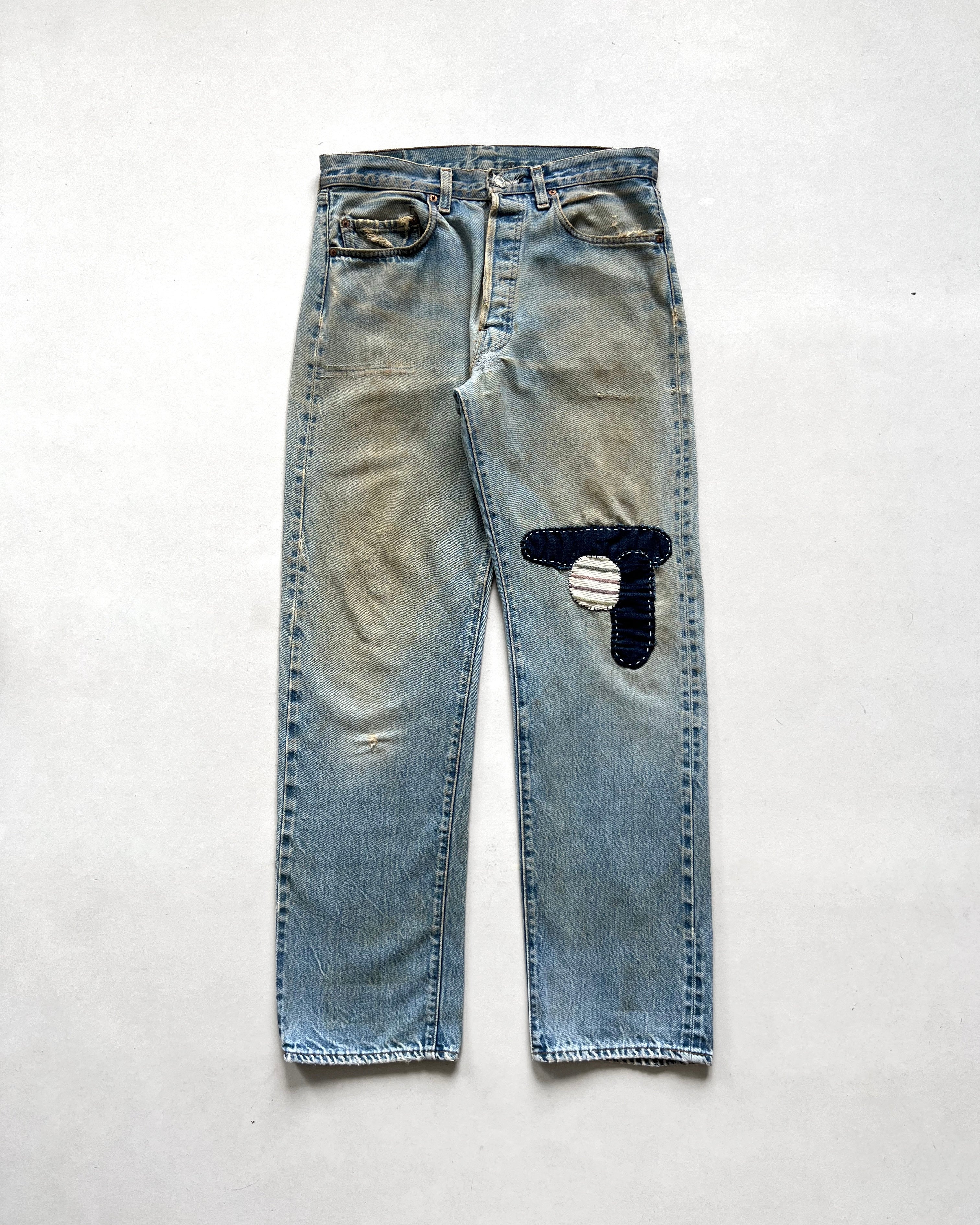 1980S LEVI'S 501 REDLINE SELVEDGE REPAIRED JEANS (32)