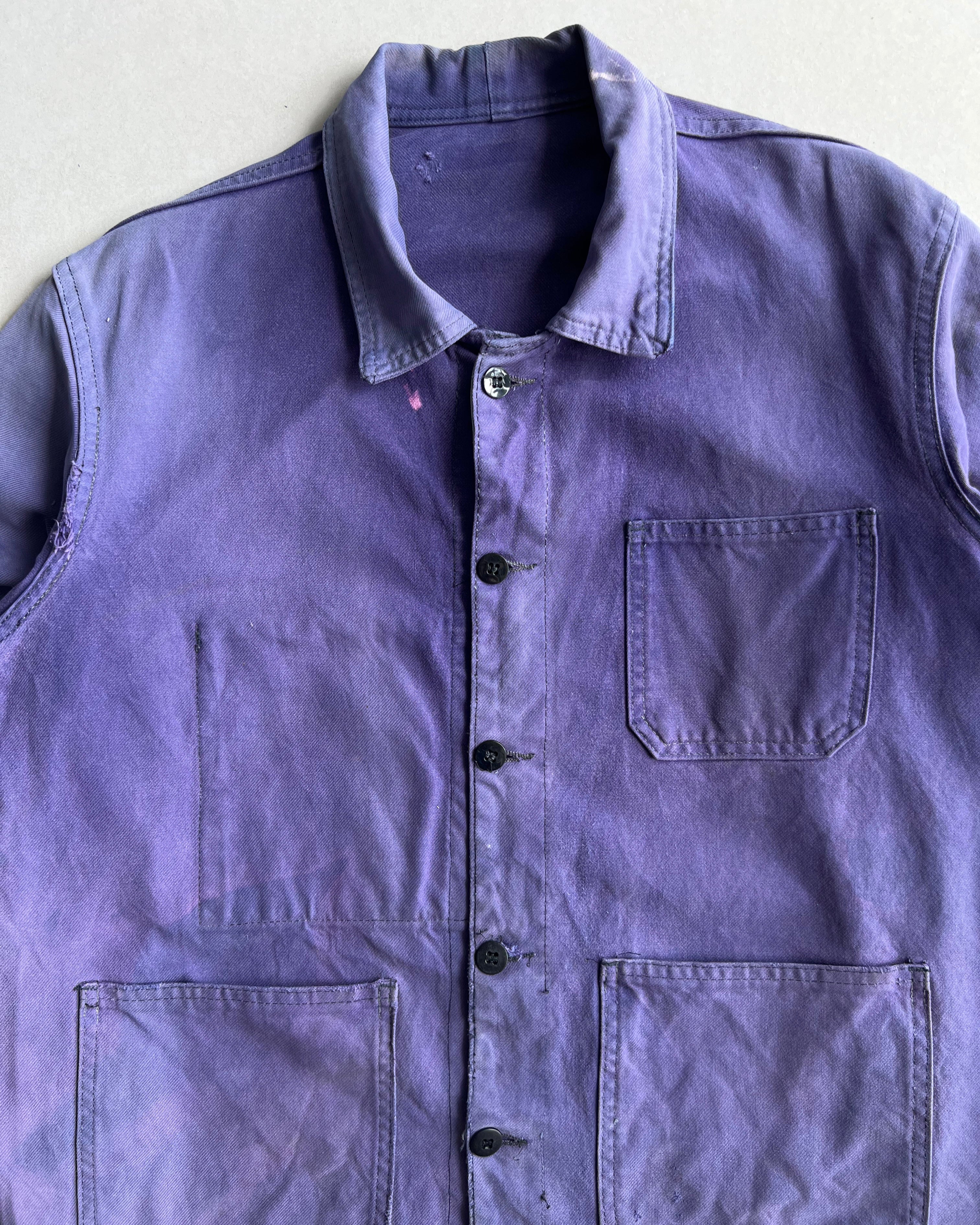 1970S SUN FADED PURPLE FRENCH WORK CHORE JACKET (L)