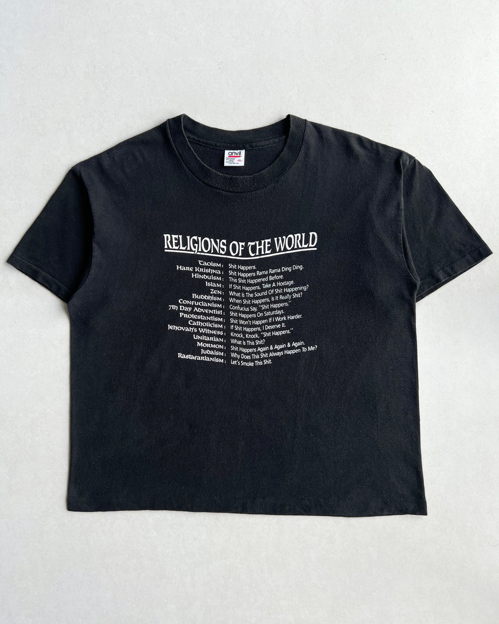 1990S 'RELIGION OF THE WORLD' SINGLE STITCH TEE (XL)