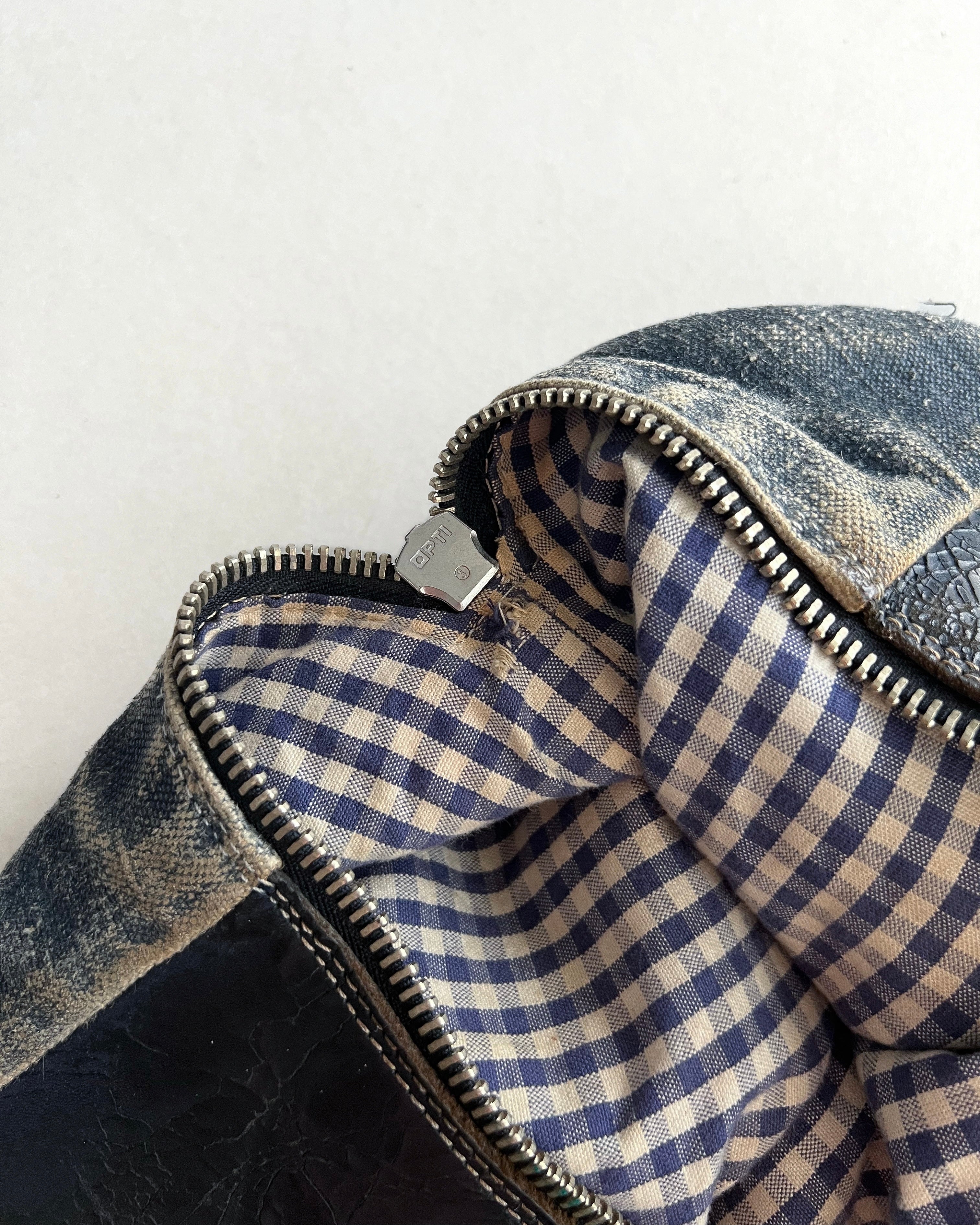 SAISEI VINTAGE REMAKE LEATHER/LINEN BAG (OS)