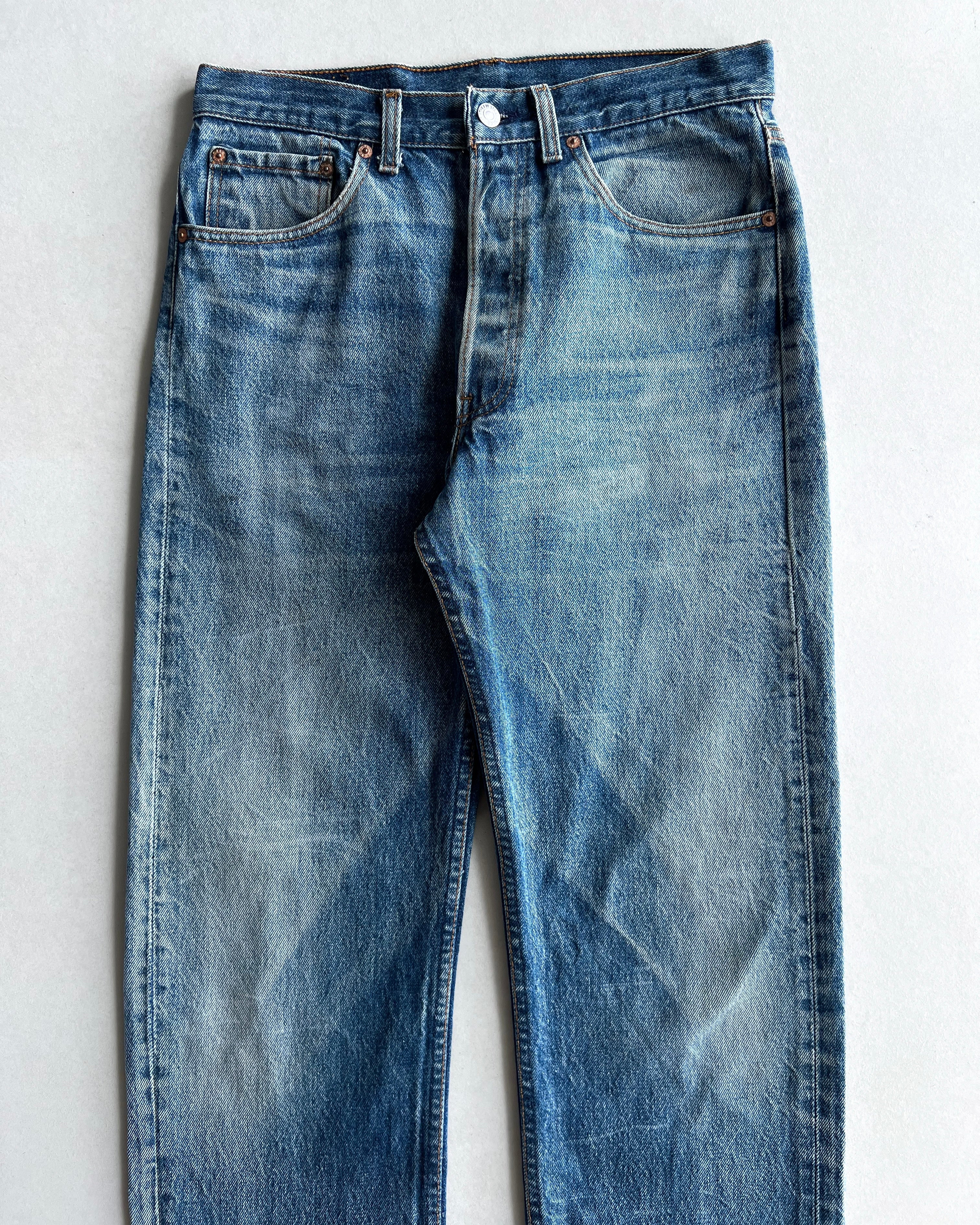 1990S FADED WASHED LEVI'S 501 REPAIRED JEANS (32X33)