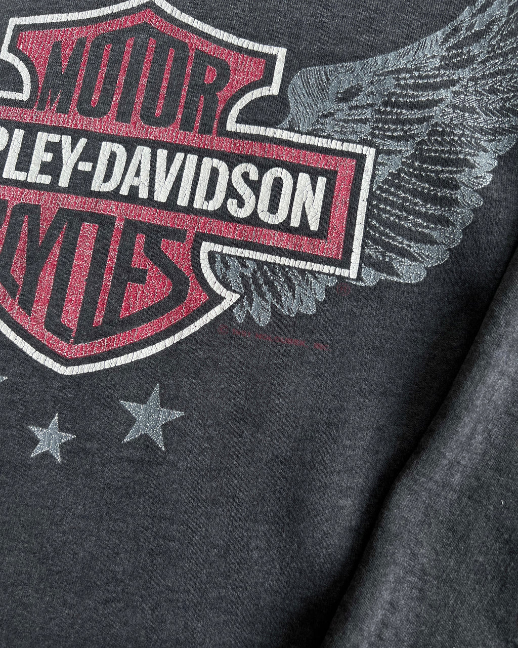 1990S HARLEY DAVIVDSON DISTRESSED RAGLAN SWEATSHIRT (L)