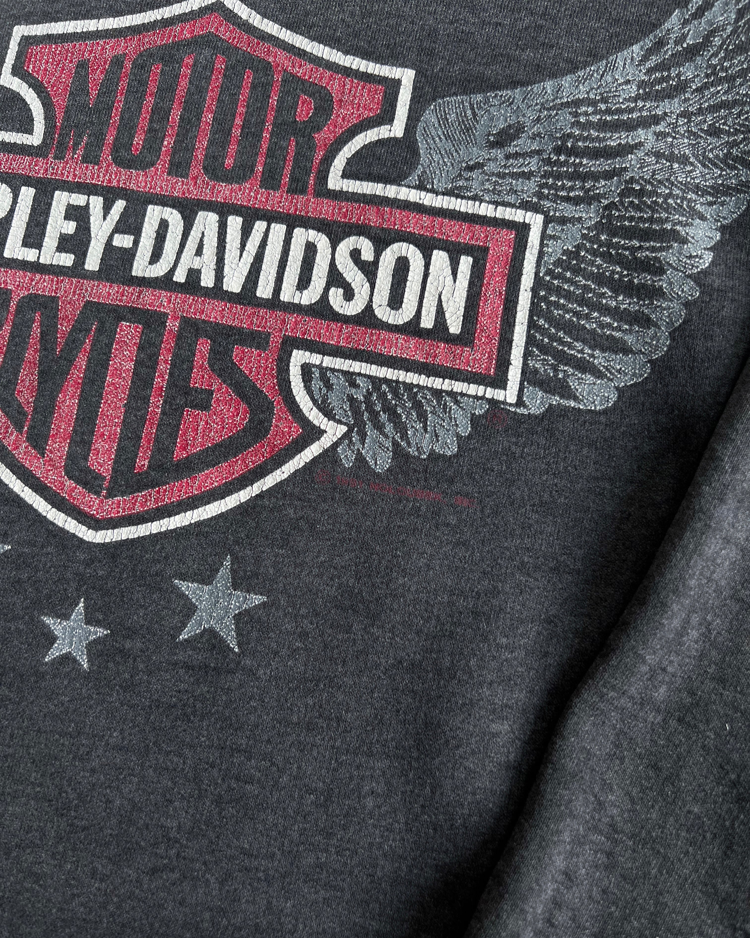 1990S HARLEY DAVIVDSON DISTRESSED RAGLAN SWEATSHIRT (L)