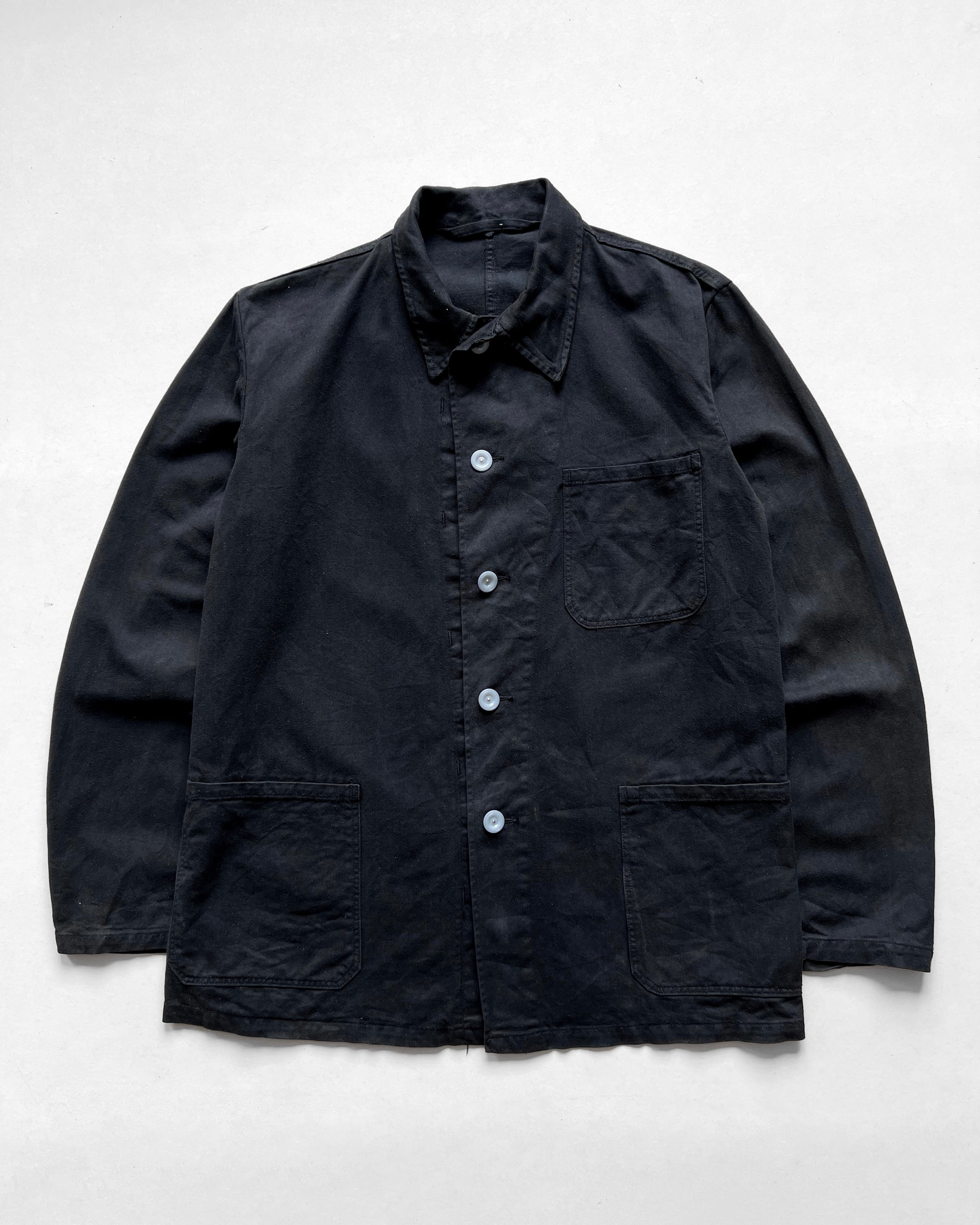1960S OVERDYED BLACK EUROPE WORK CHORE JACKET (M)