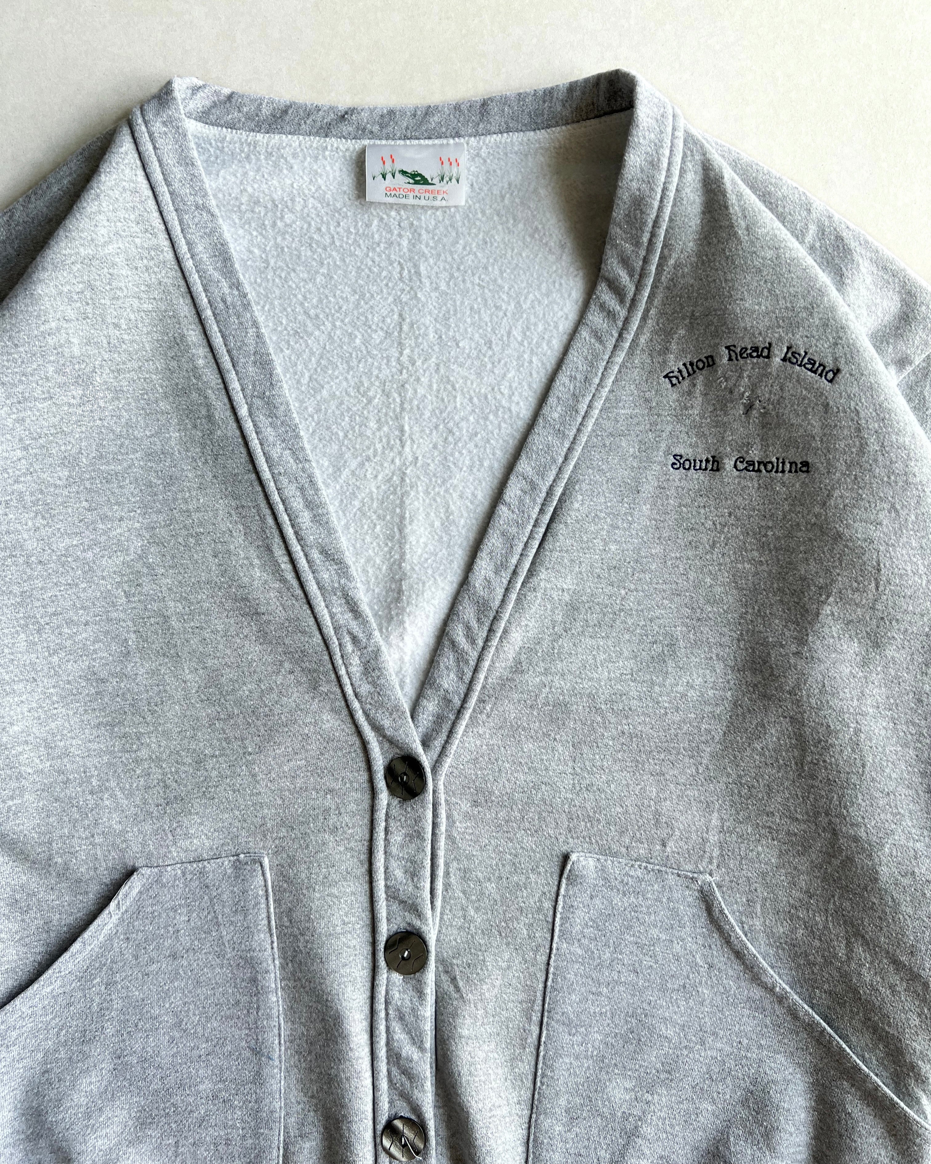 1990S GREY 'HILTON HEAD ISLAND' CARDIGAN (XL)