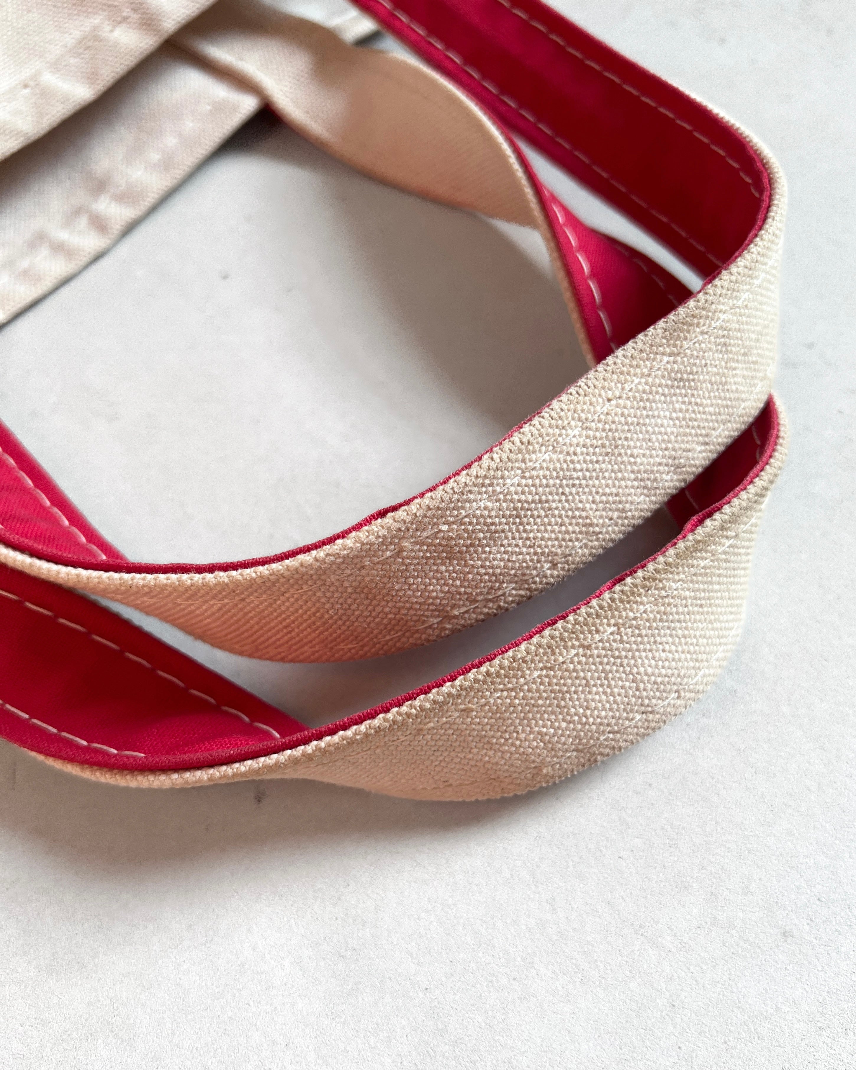 1990S L.L BEAN WHITE/RED CANVAS TOTE BAG (XL)