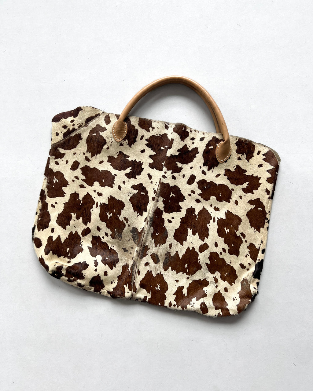 1970S COWHIDE HANDMADE LEATHER TOTE (OS)