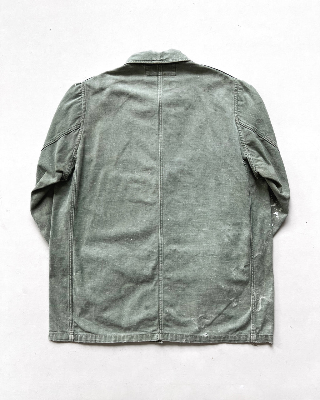 1950S FADED OLIVE FRENCH PAINTED WORK JACKET (L)