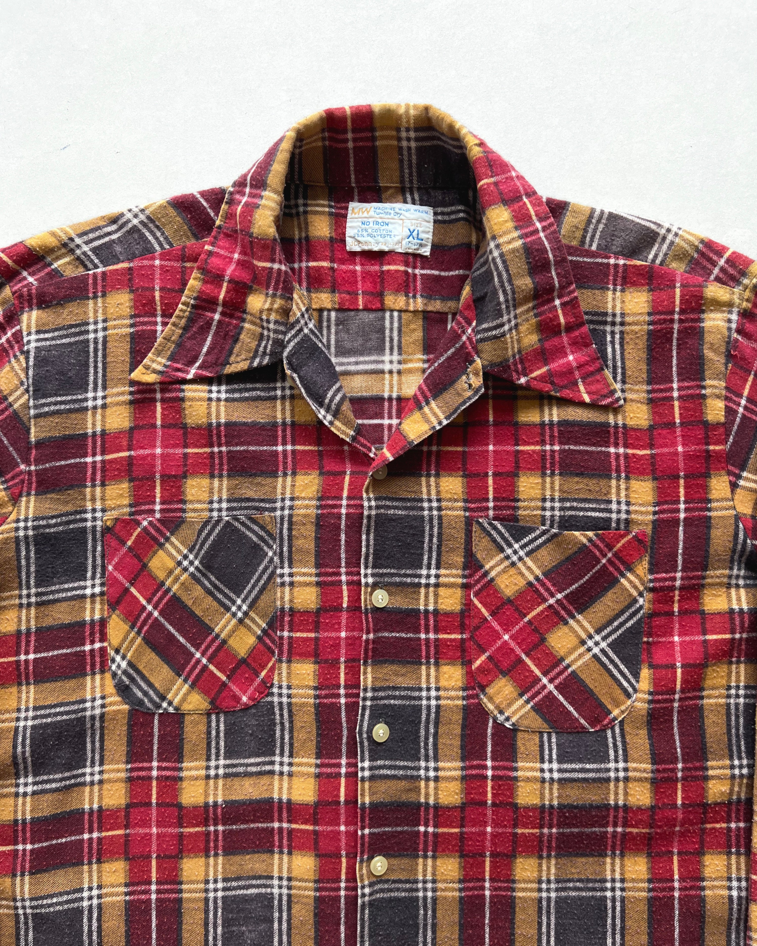 1970S JC PENNEY RED PLAID FLANNEL (XL)