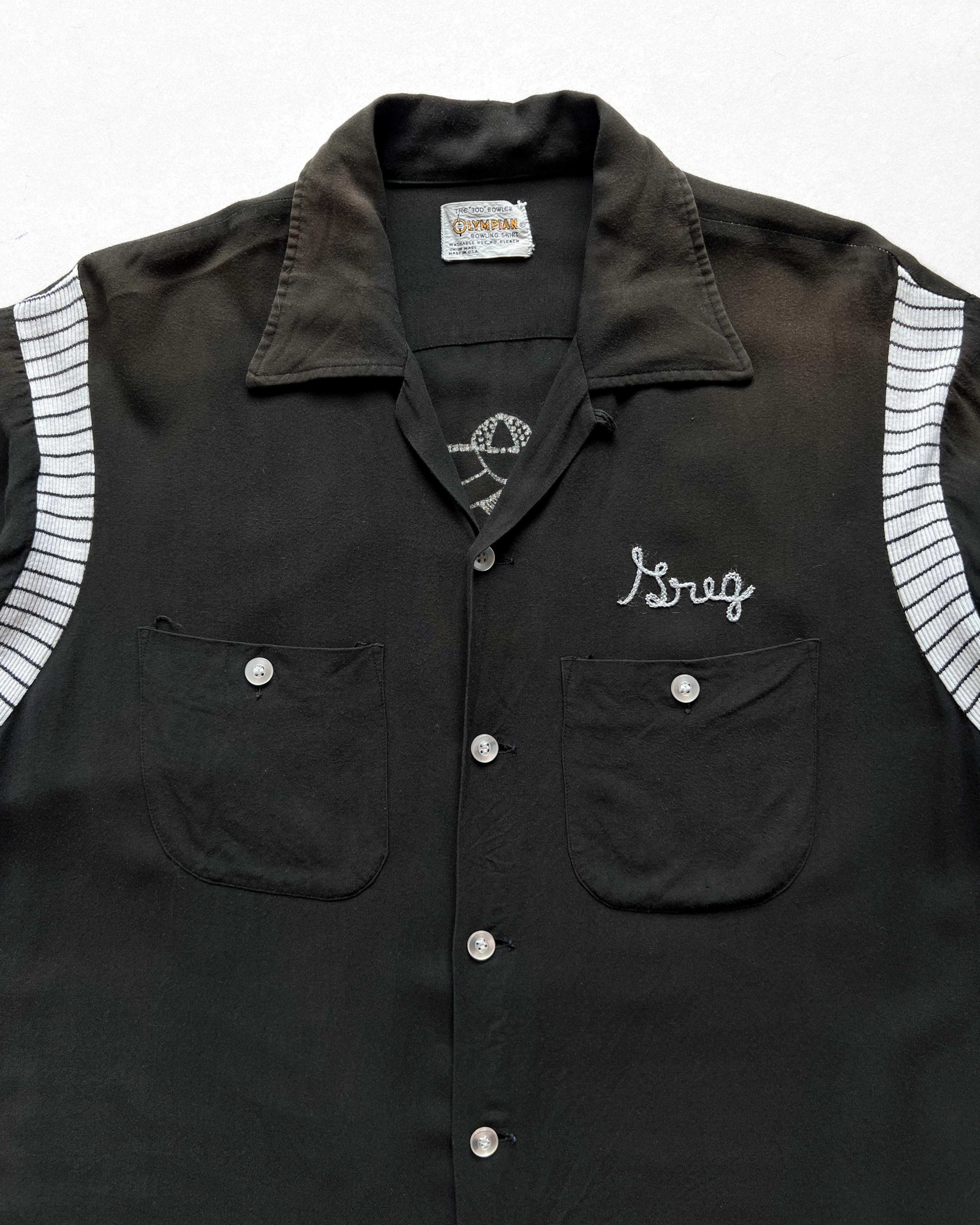 1950S OLYMPIAN 'THE PADDOCK' RAYON BOWLING SHIRT (L)