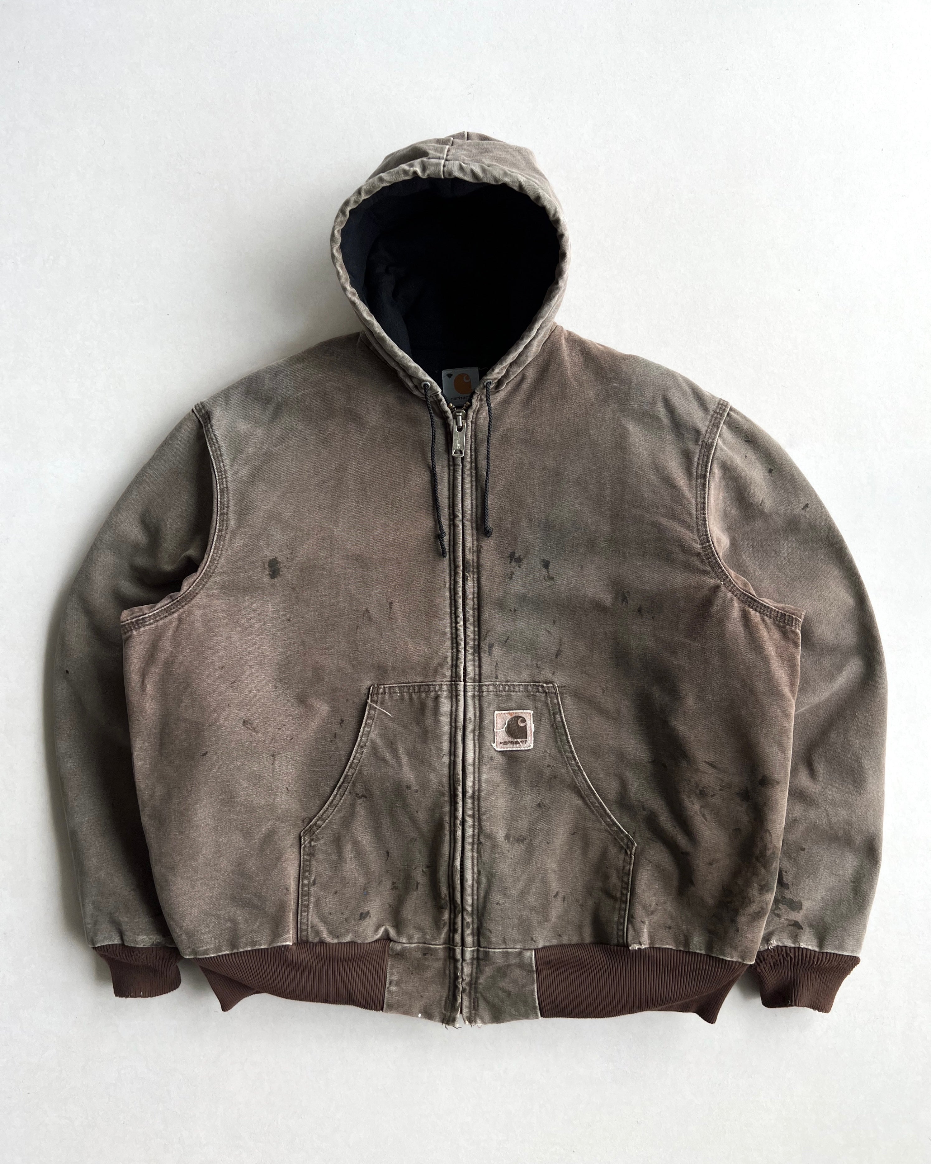 FADED BROWN CARHARTT HOODED WORK JACKET (L/XL)