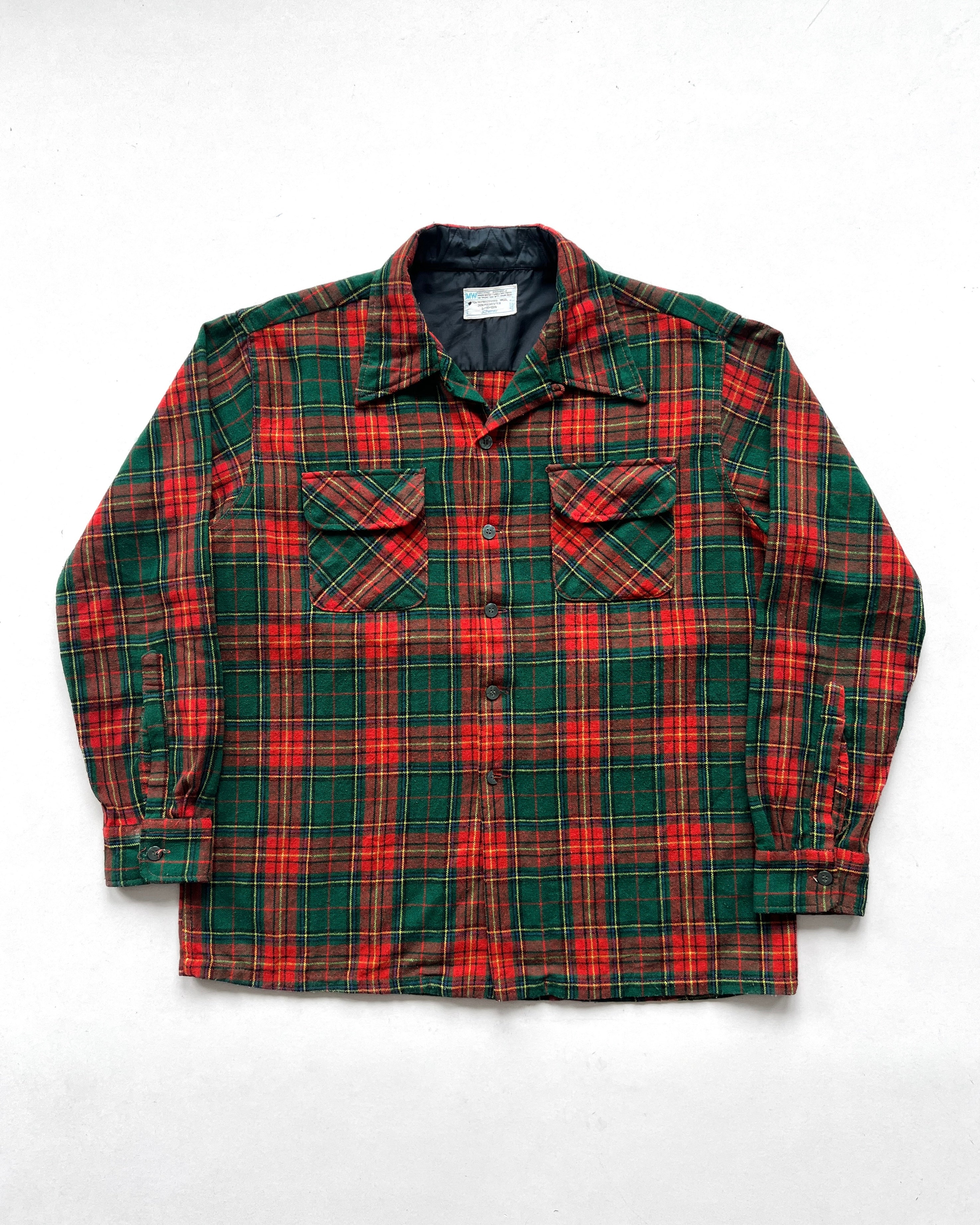 1970S JC PENNEY PLAID WOOL LOOP COLLAR SHIRT (L)