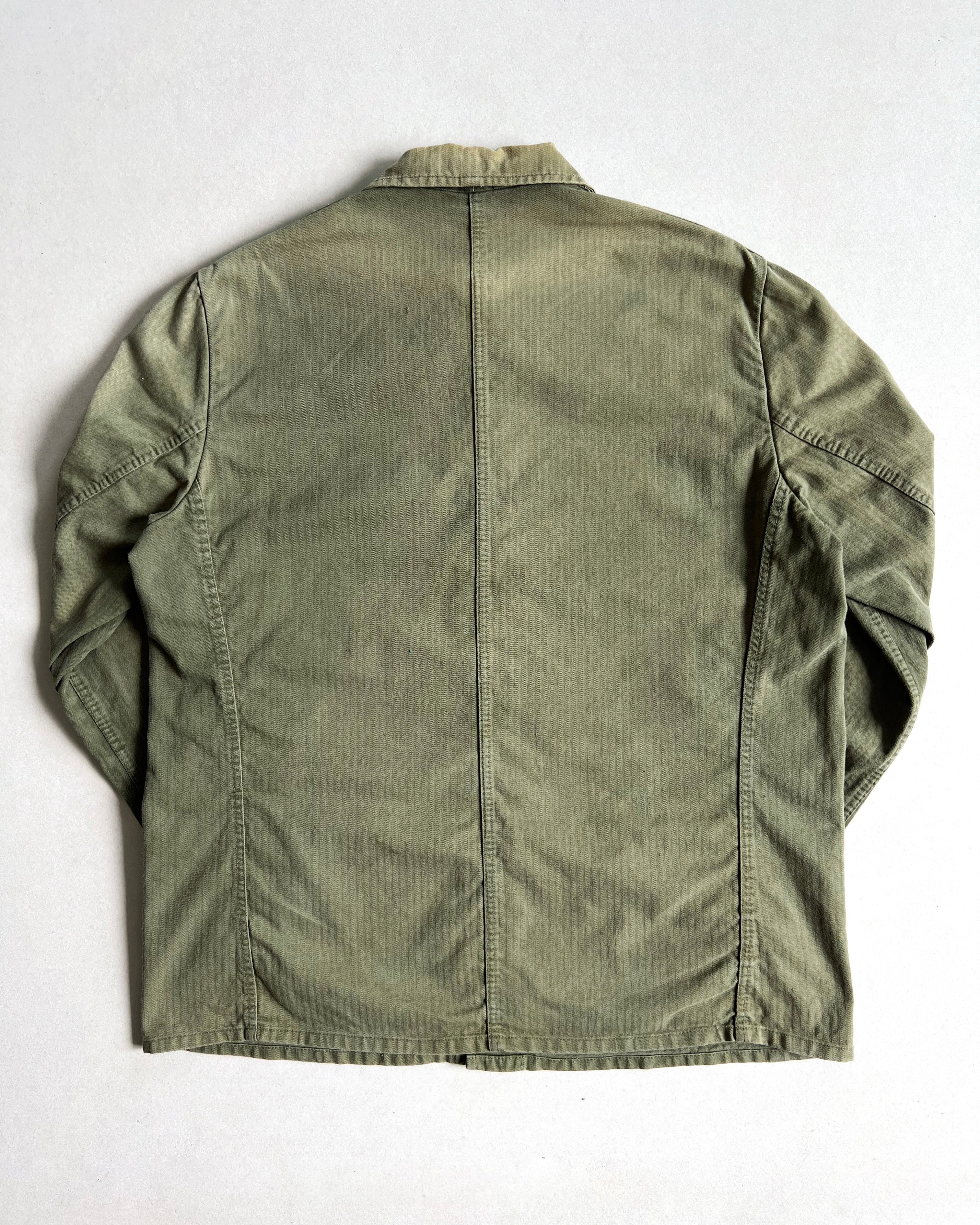 1960S FADED OLIVE GERMAN HBT WORK JACKET (L)
