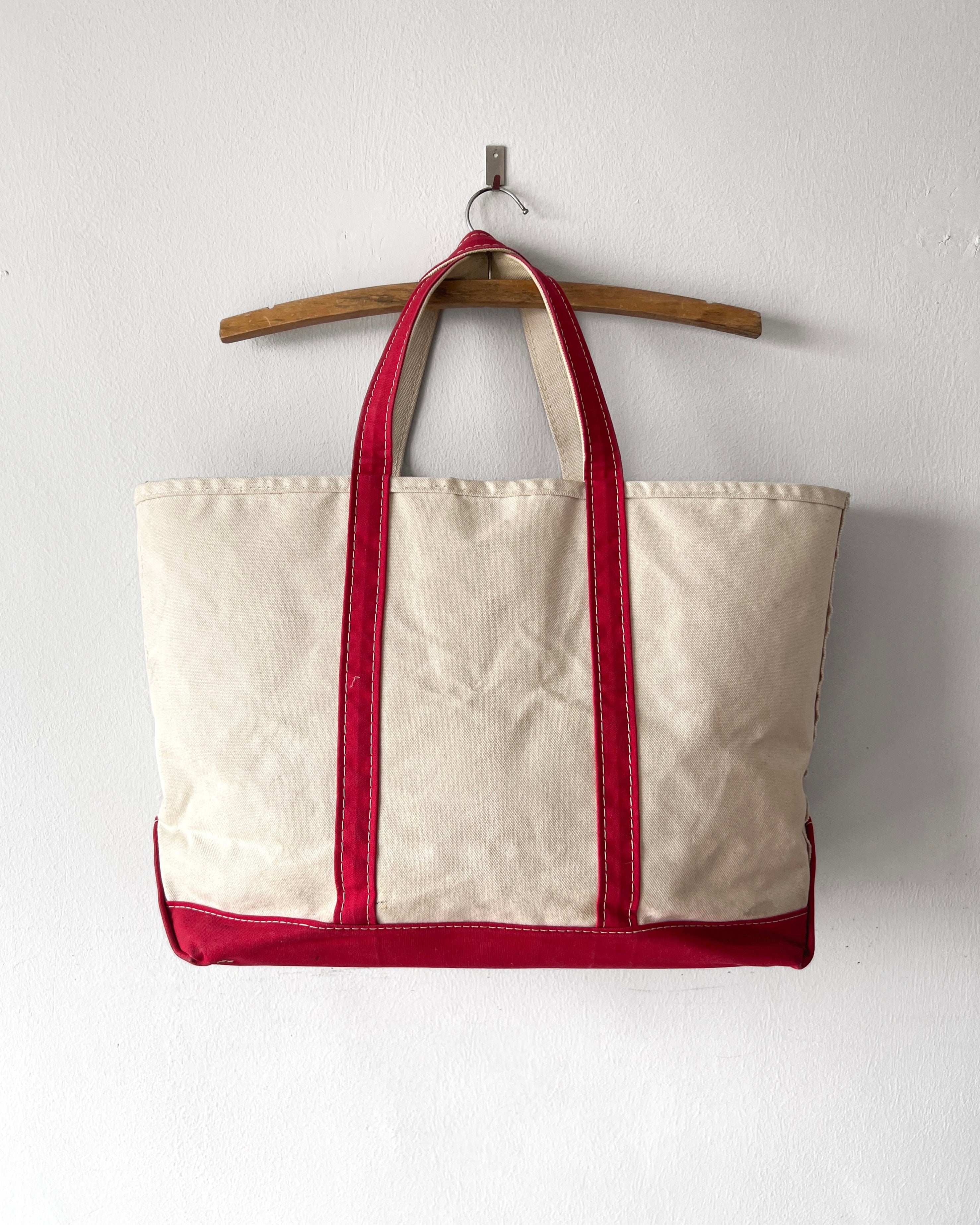 1990S L.L BEAN WHITE/RED CANVAS TOTE BAG (XL)