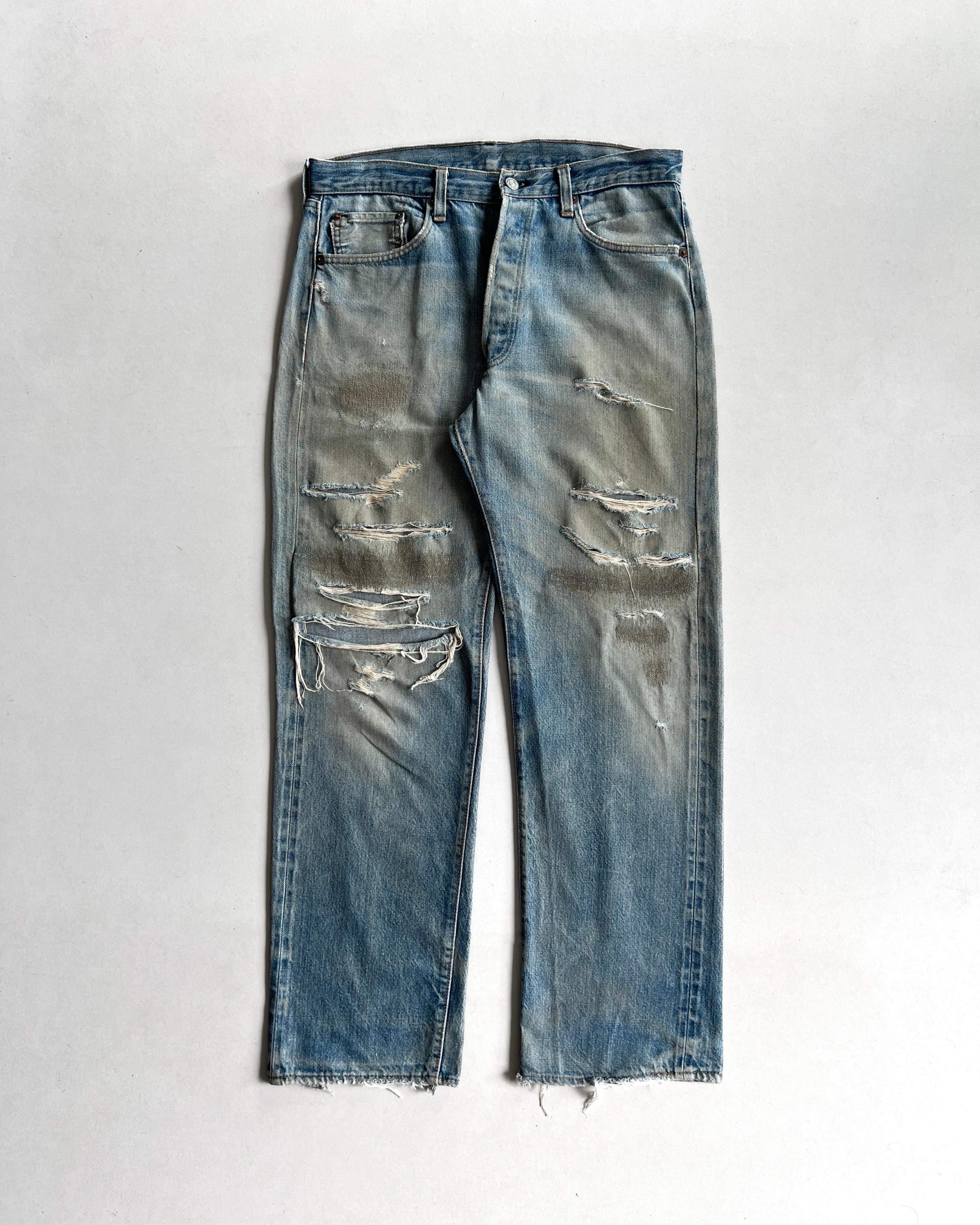 1970S FADED LEVI'S 501 REDLINE SELVEDGE DISTRESSED JEANS (34)