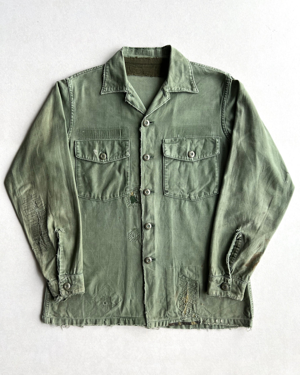 1960S US ARMY OG-107 3RD PATTERN REPAIRED SHIRT (L)