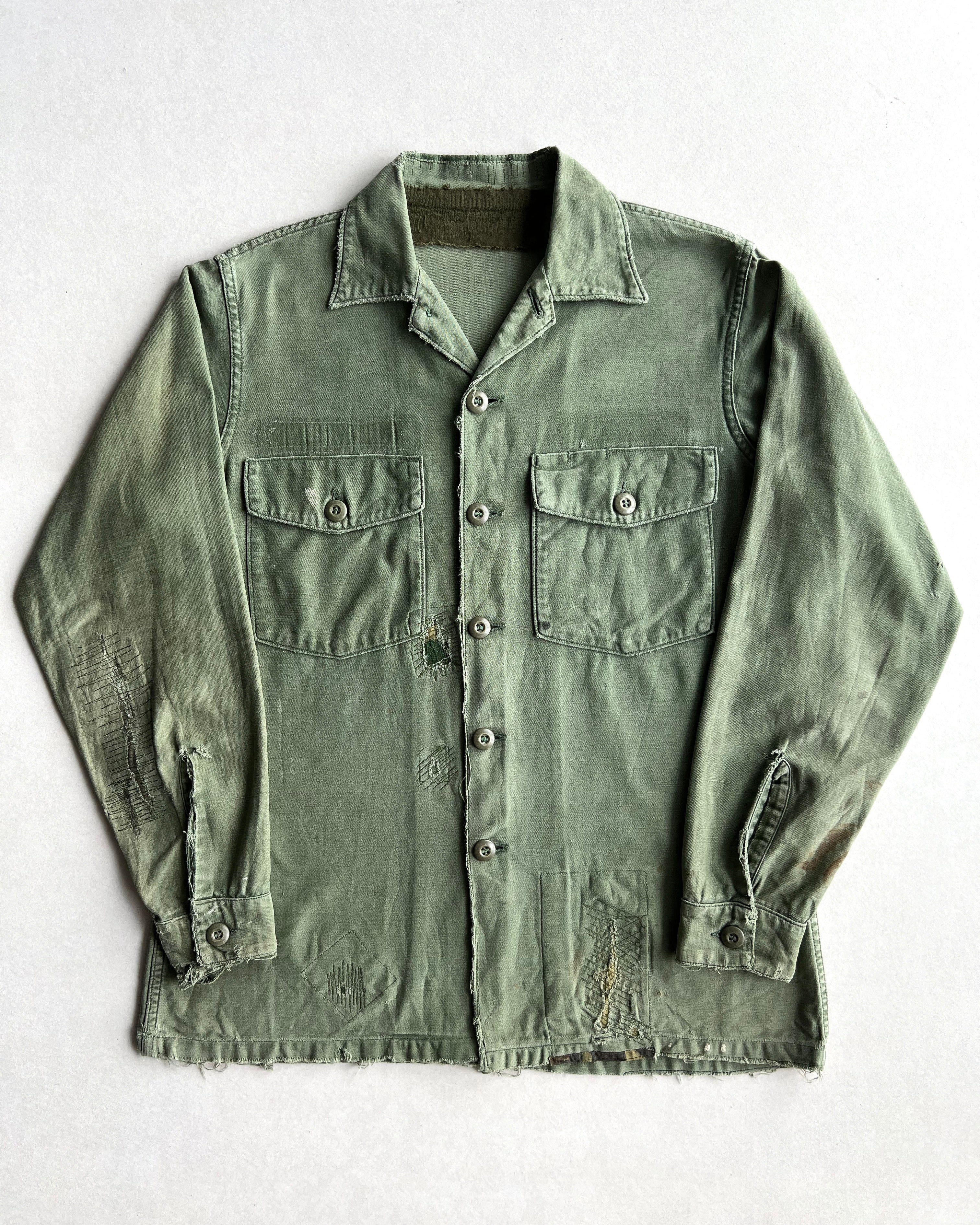 1960S US ARMY OG-107 3RD PATTERN REPAIRED SHIRT (L)