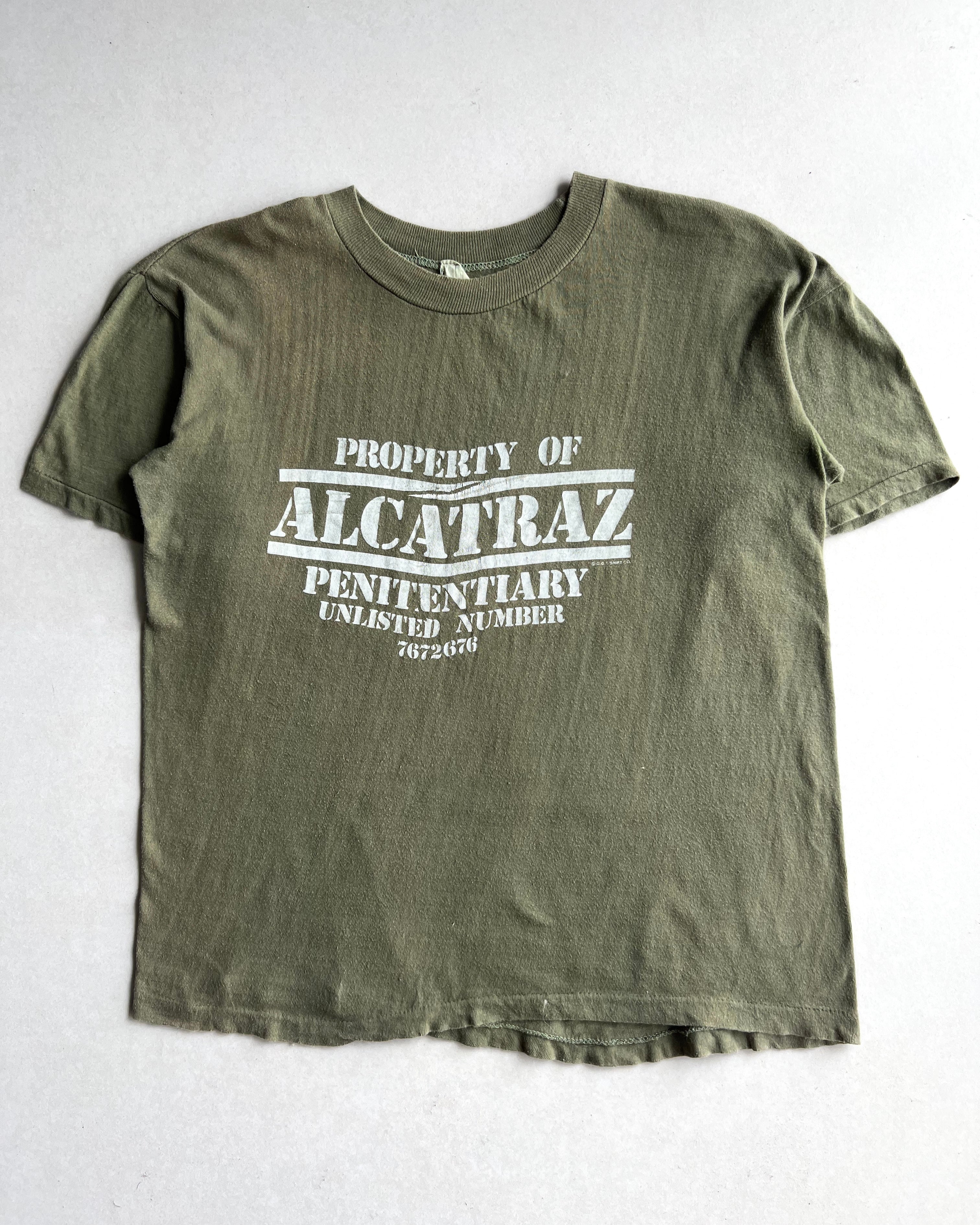 1960S SUN FADED 'PROPERTY OF ALCATRAZ' SINGLE STITCH TEE (M)