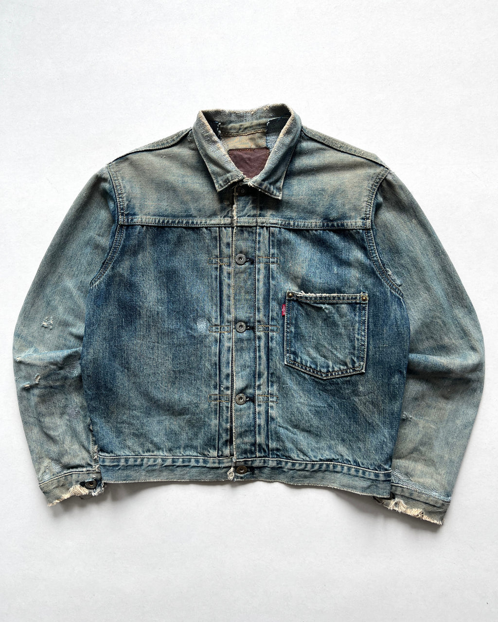 1990S FADED WASHED LEVI'S TYPE I SELVEDGE DENIM JACKET (M)