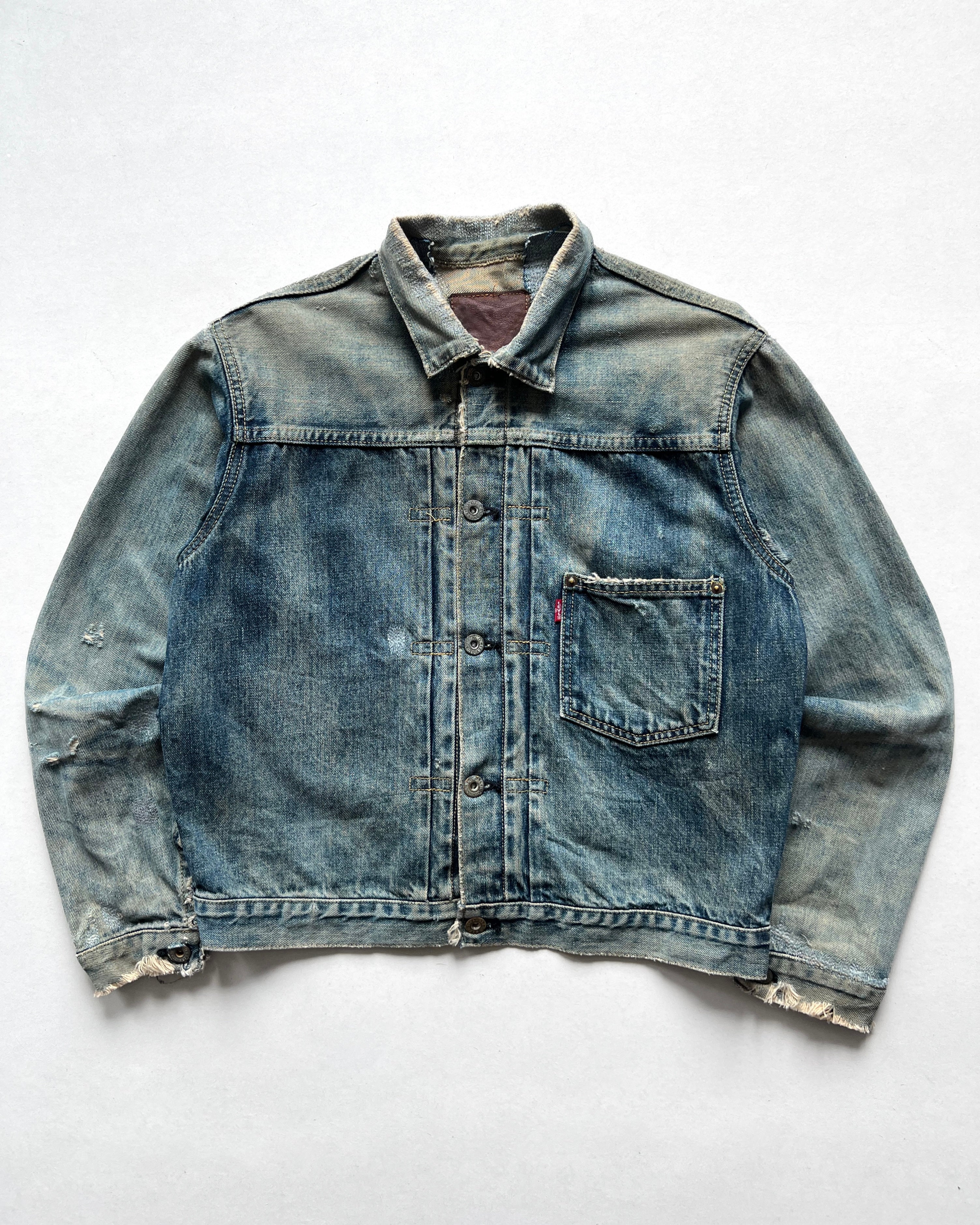 1990S FADED WASHED LEVI'S TYPE I SELVEDGE DENIM JACKET (M)