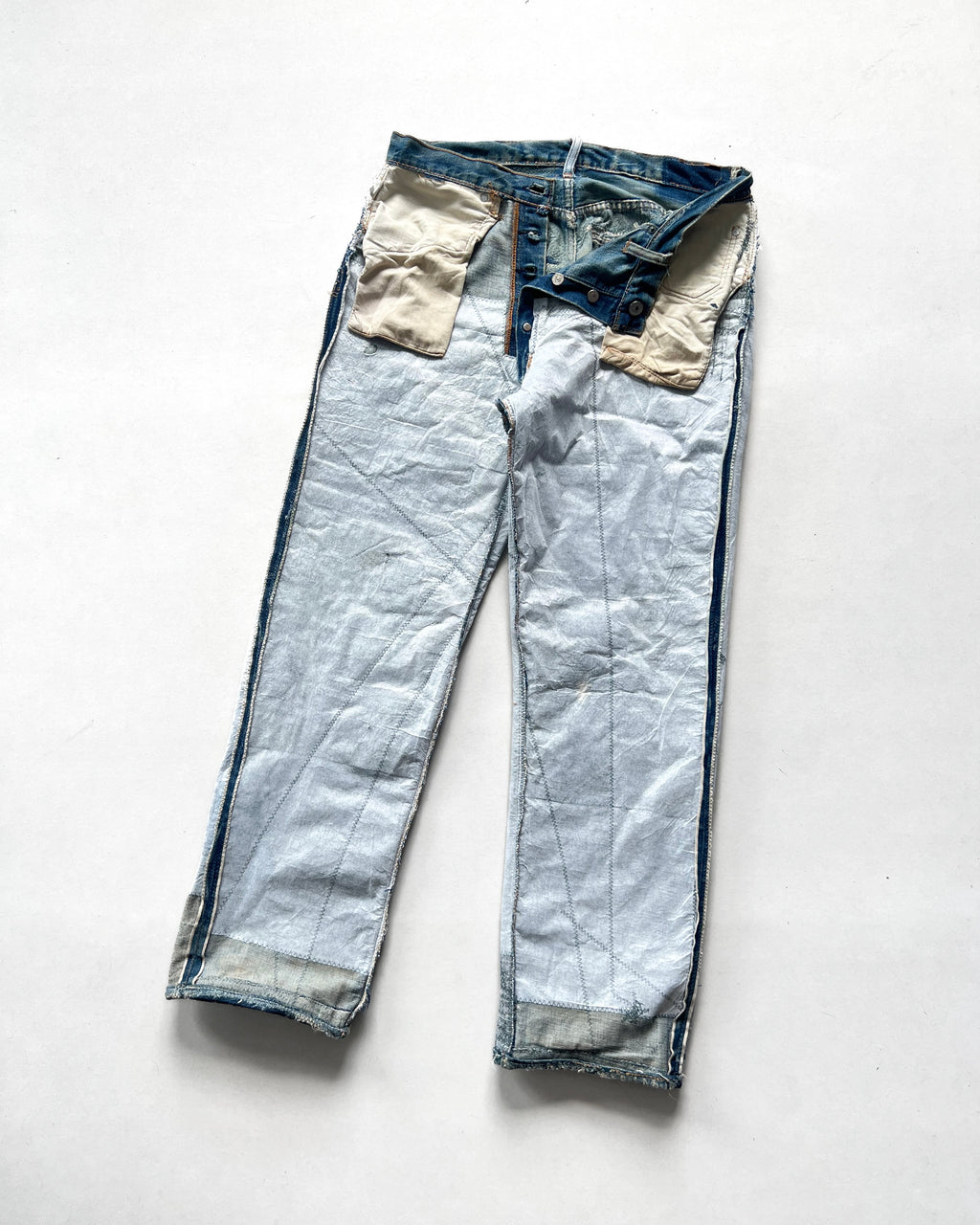 1970S LEVI'S 501 BIG E REPAIRED SELVEDGE JEANS (35)