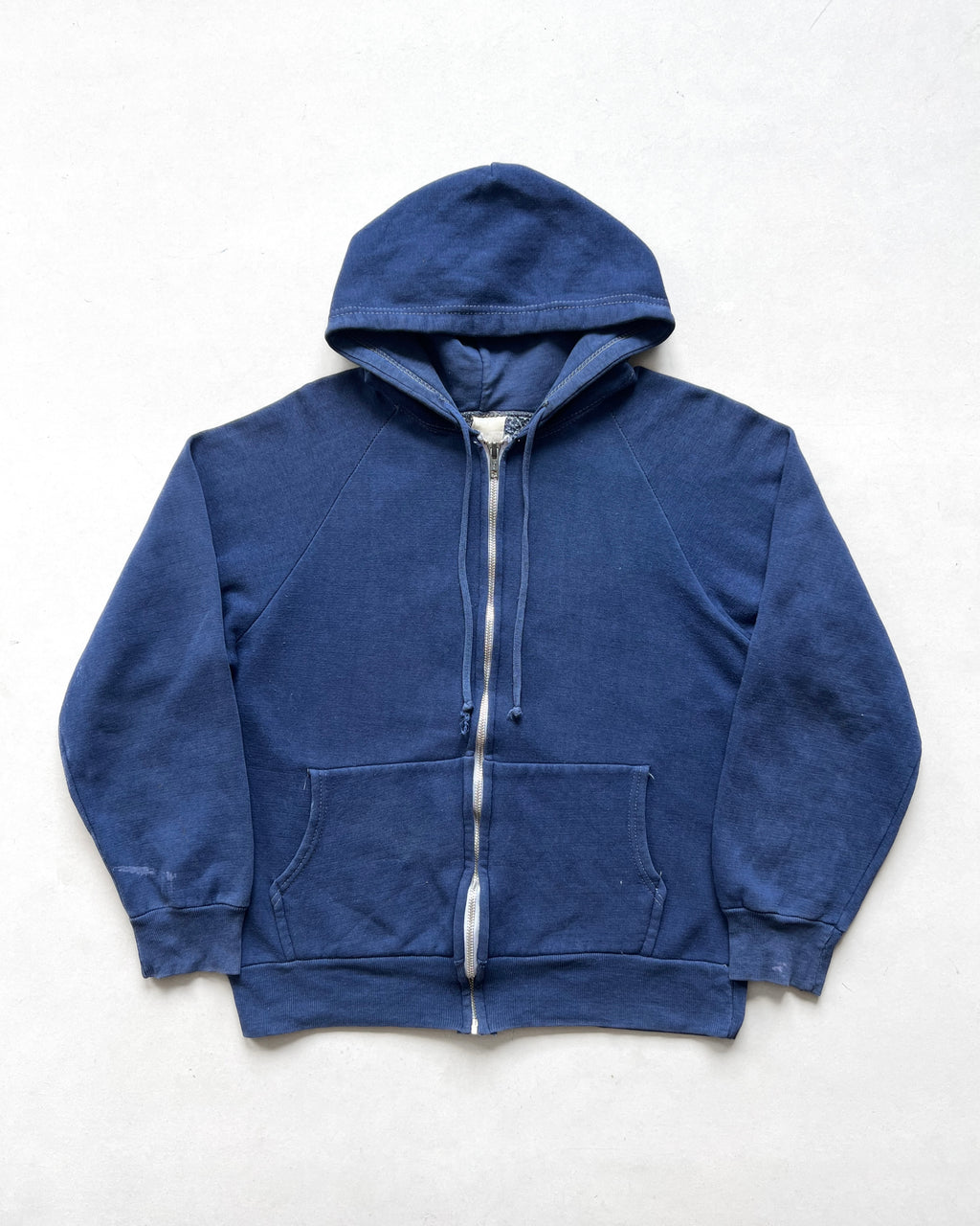 1970S FADED BLUE ZIP-UP BLANK HOODIE (M)