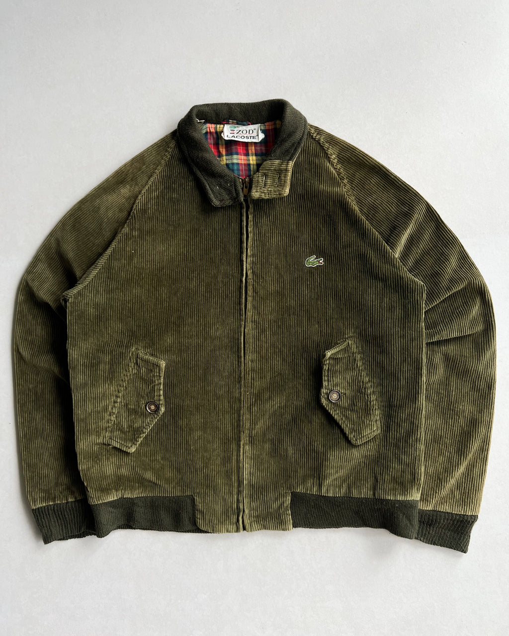 1980S OLIVE LACOSTE CORDUROY HARRINGTON JACKET (M)
