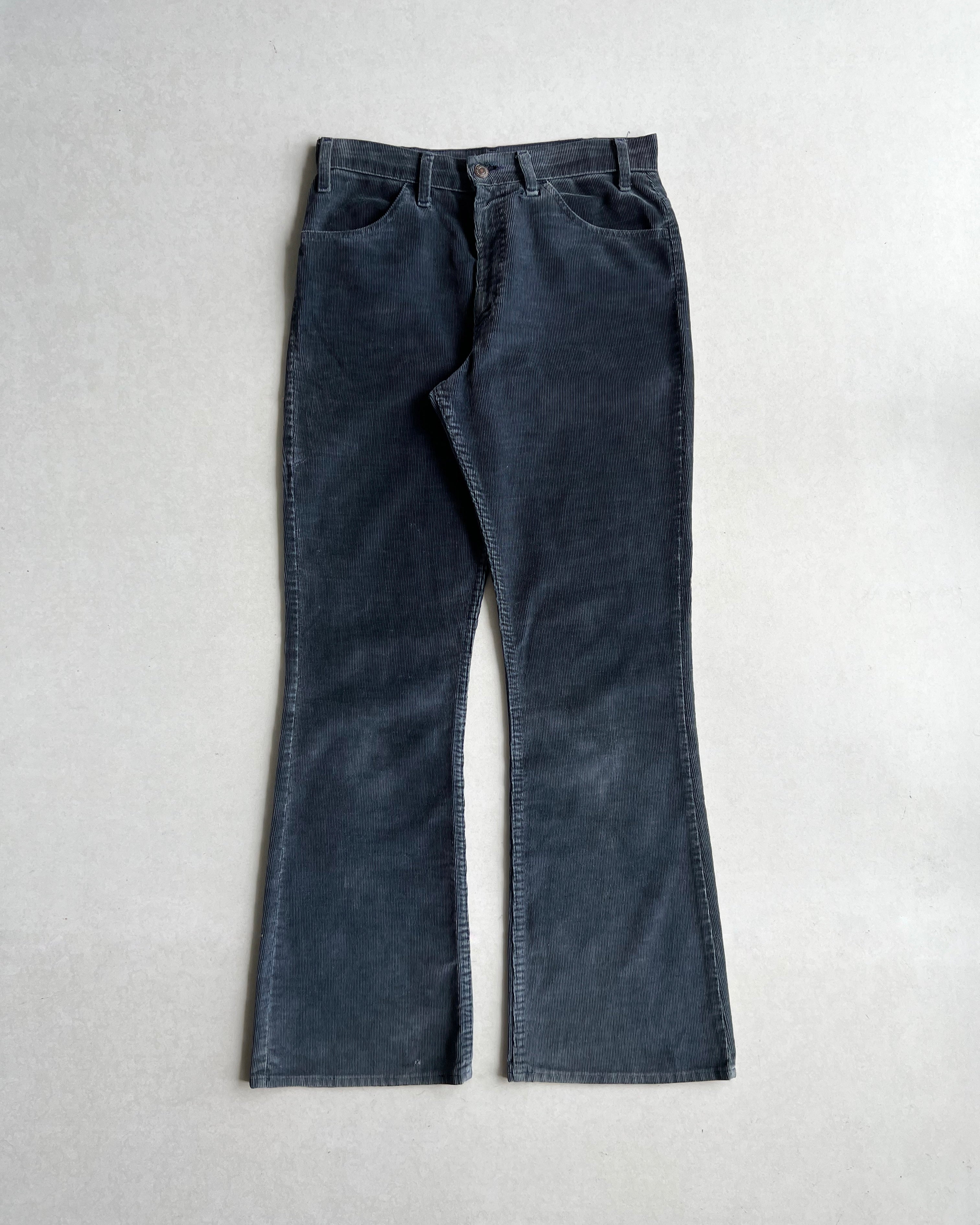 1970S DARK NAVY/GREY LEVI'S 646 CORDUROY BOOTCUT TROUSERS (32X32