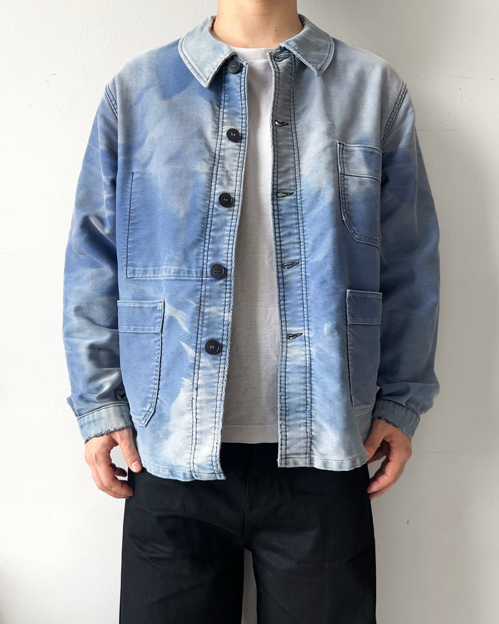 1950S FADED ADOLPHE LAFONT FRENCH MOLESKIN WORK JACKET (L)