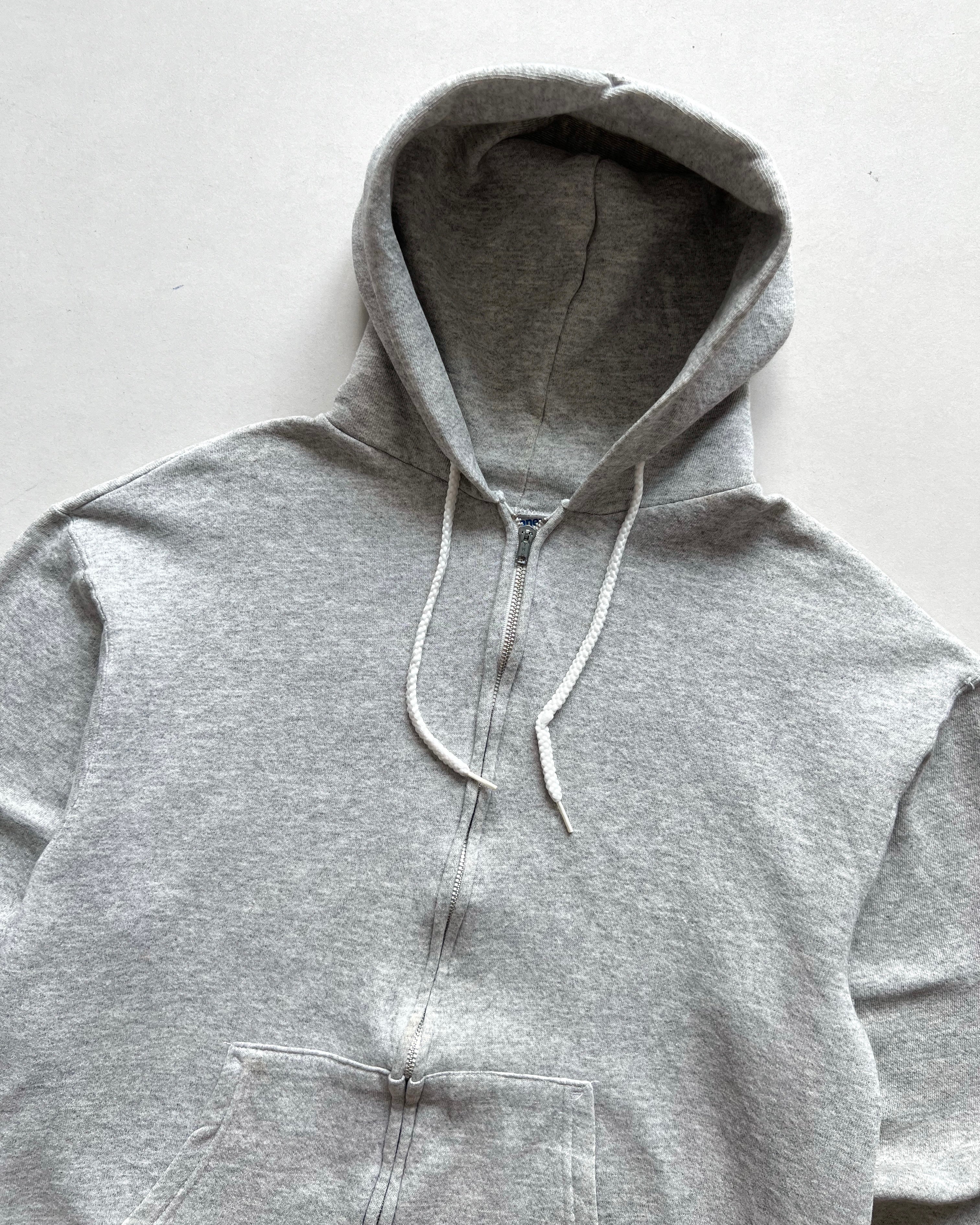 1990S HANES GREY BLANK ZIP-UP HOODIE (L)