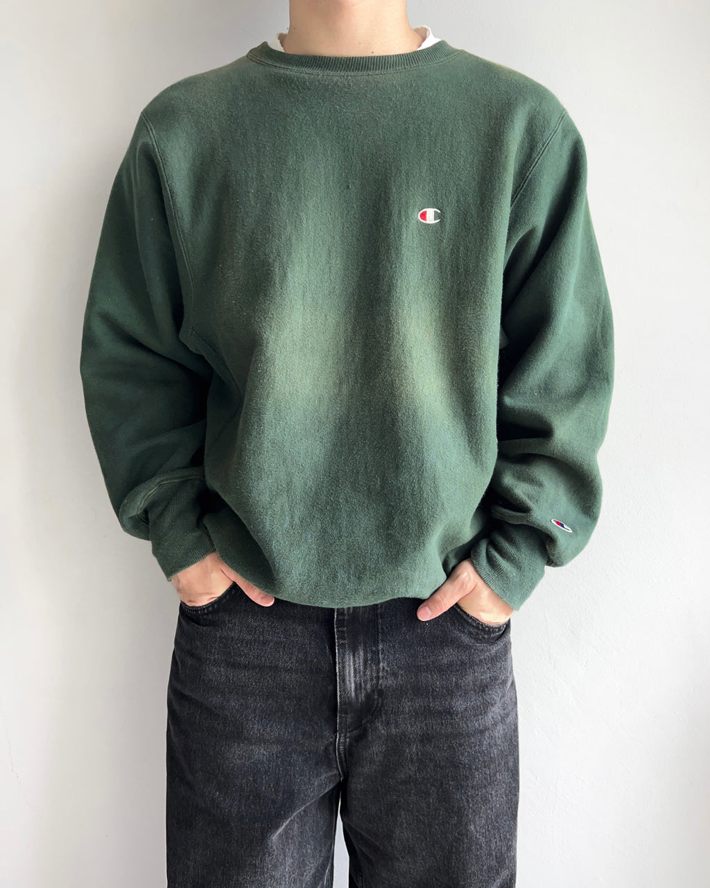 1990S SUN FADED CHAMPION REVERSE WEAVE LOGO SWEATSHIRT (M)
