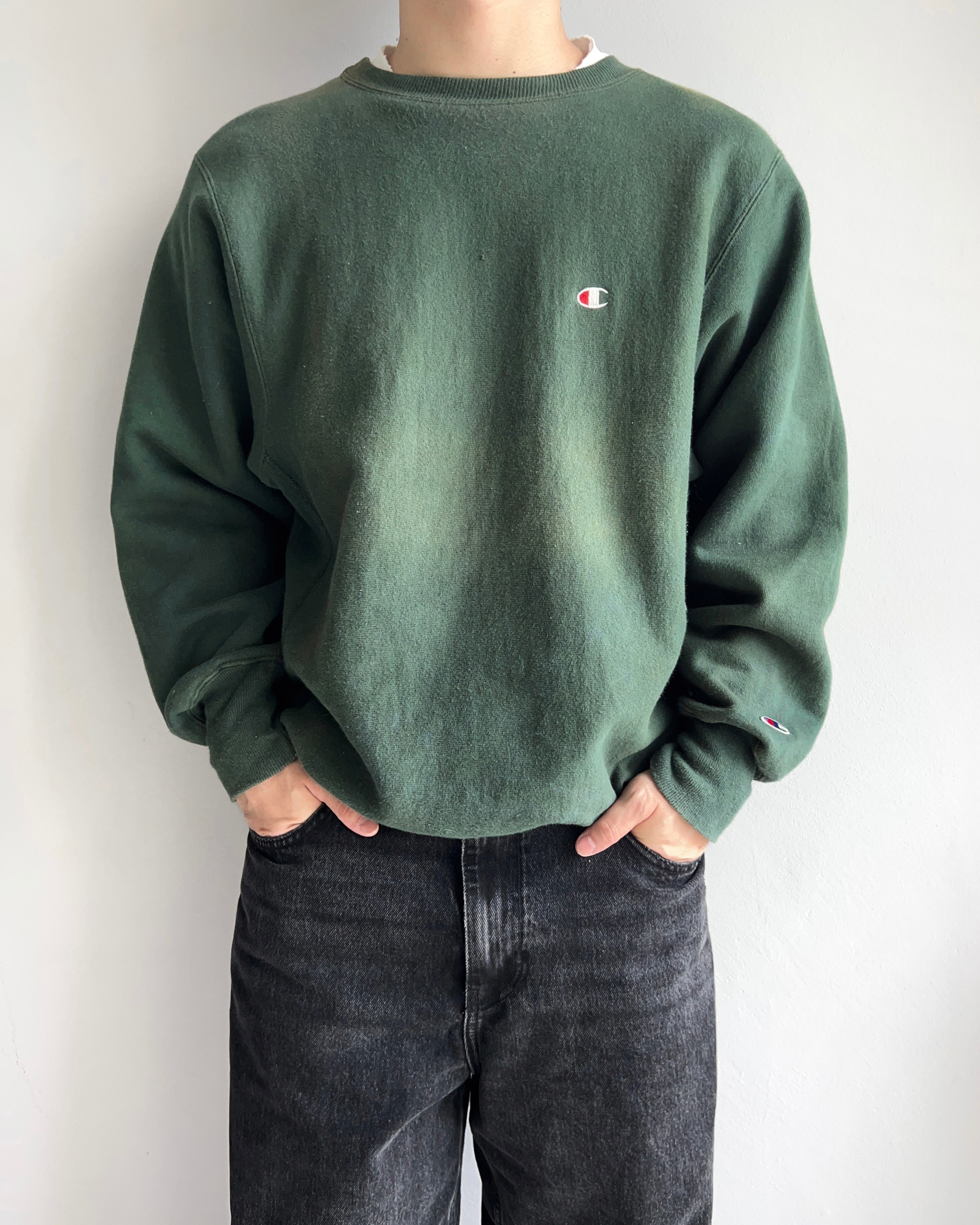 1990S SUN FADED CHAMPION REVERSE WEAVE LOGO SWEATSHIRT (M)