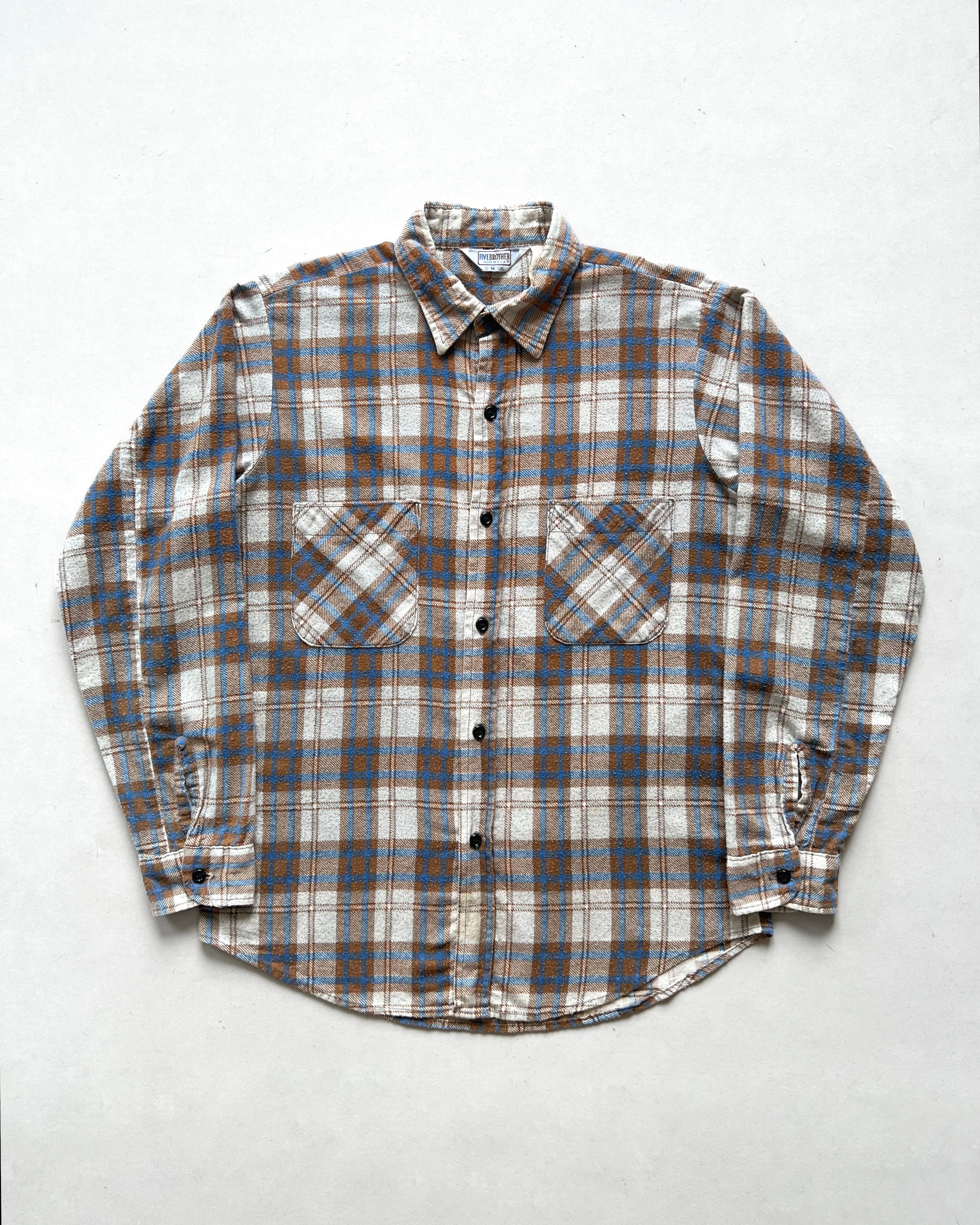 1970S FIVE BROTHERS PLAID FLANNEL SHIRT (M)