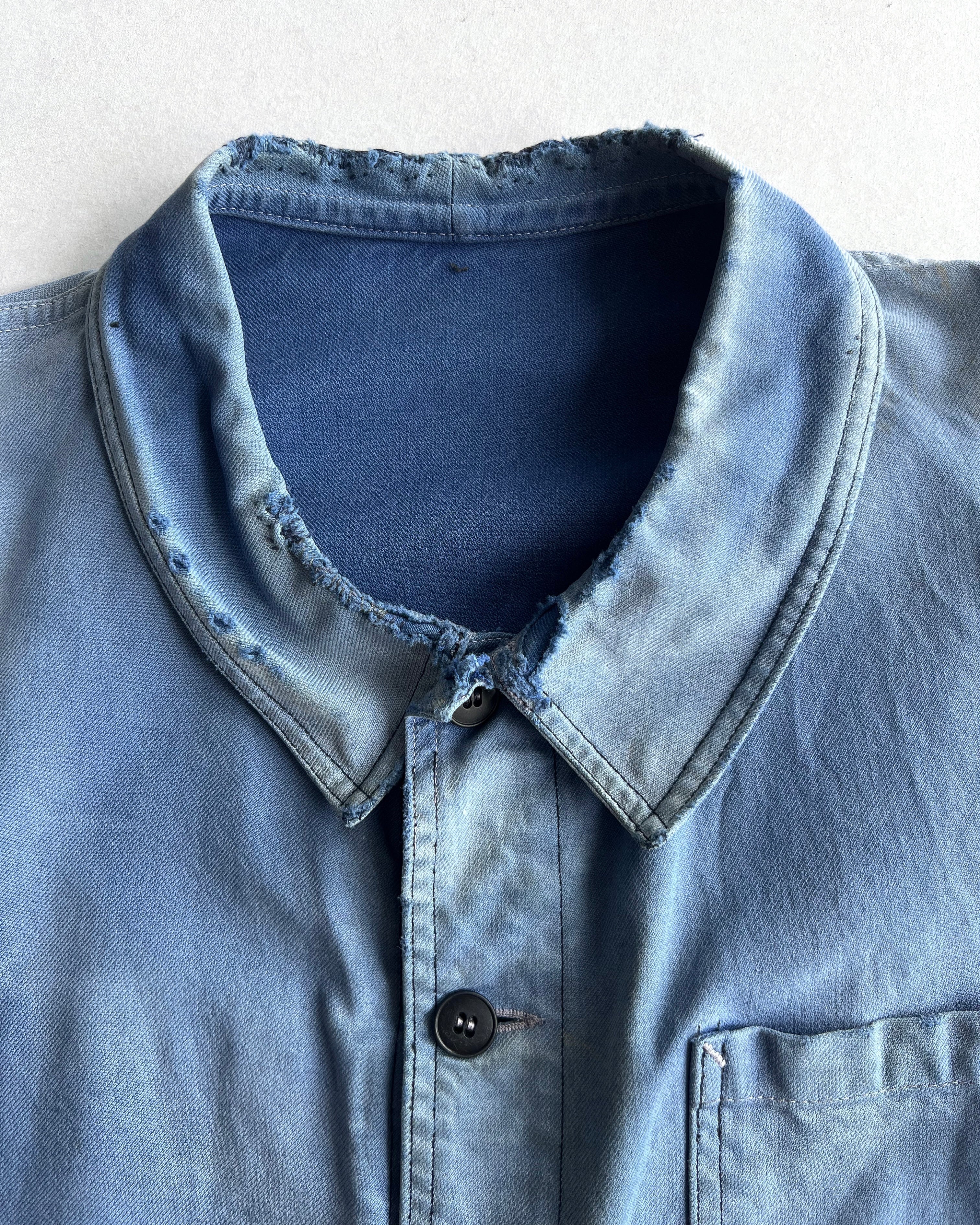 1950S FADED ROUND COLLAR FRENCH WORK CHORE JACKET (M)