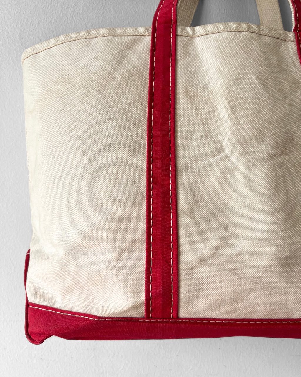 1990S L.L BEAN WHITE/RED CANVAS TOTE BAG (XL)