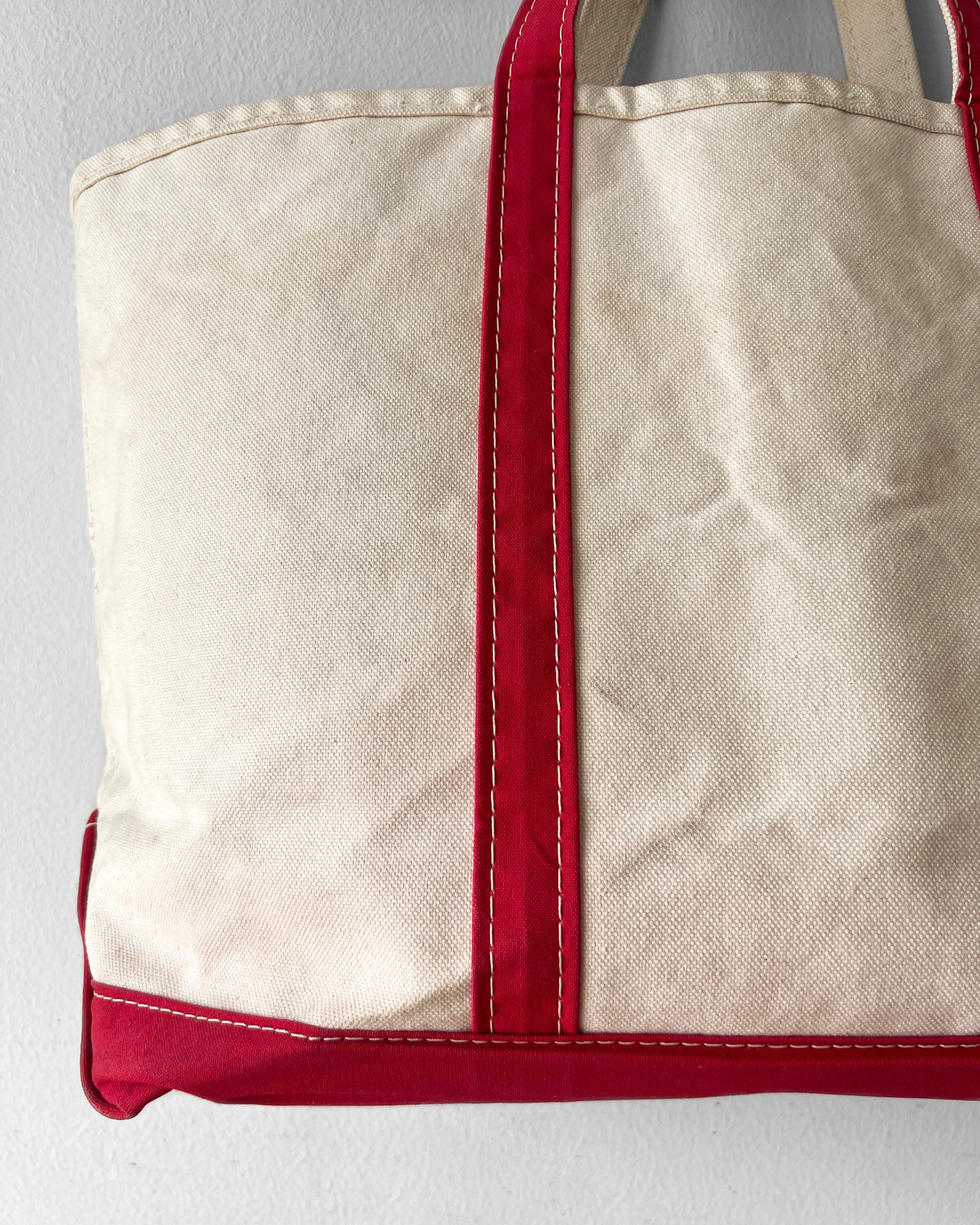 1990S L.L BEAN WHITE/RED CANVAS TOTE BAG (XL)