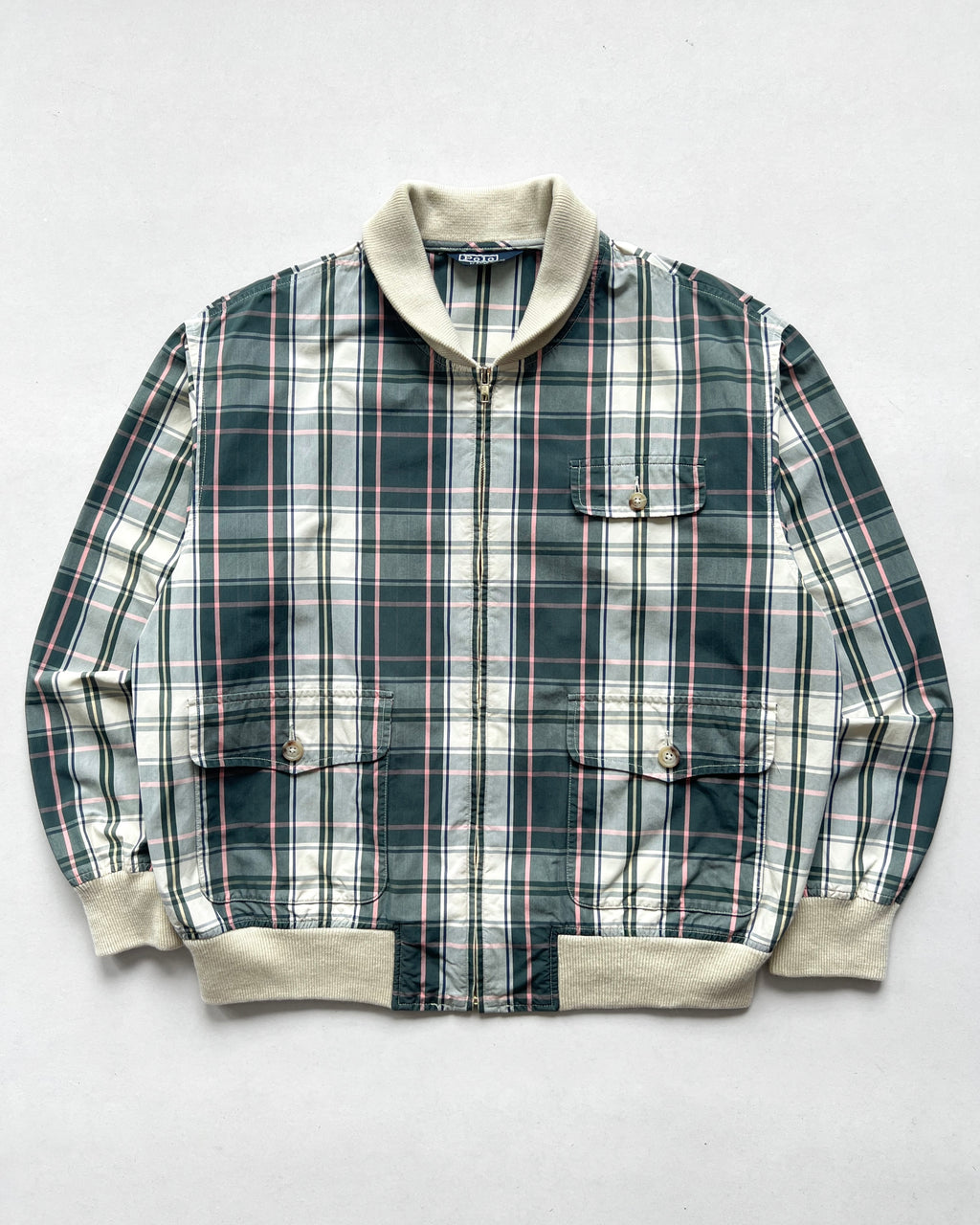 1990S POLO RALPH LAUREN PLAID BOMBER JACKET (L)