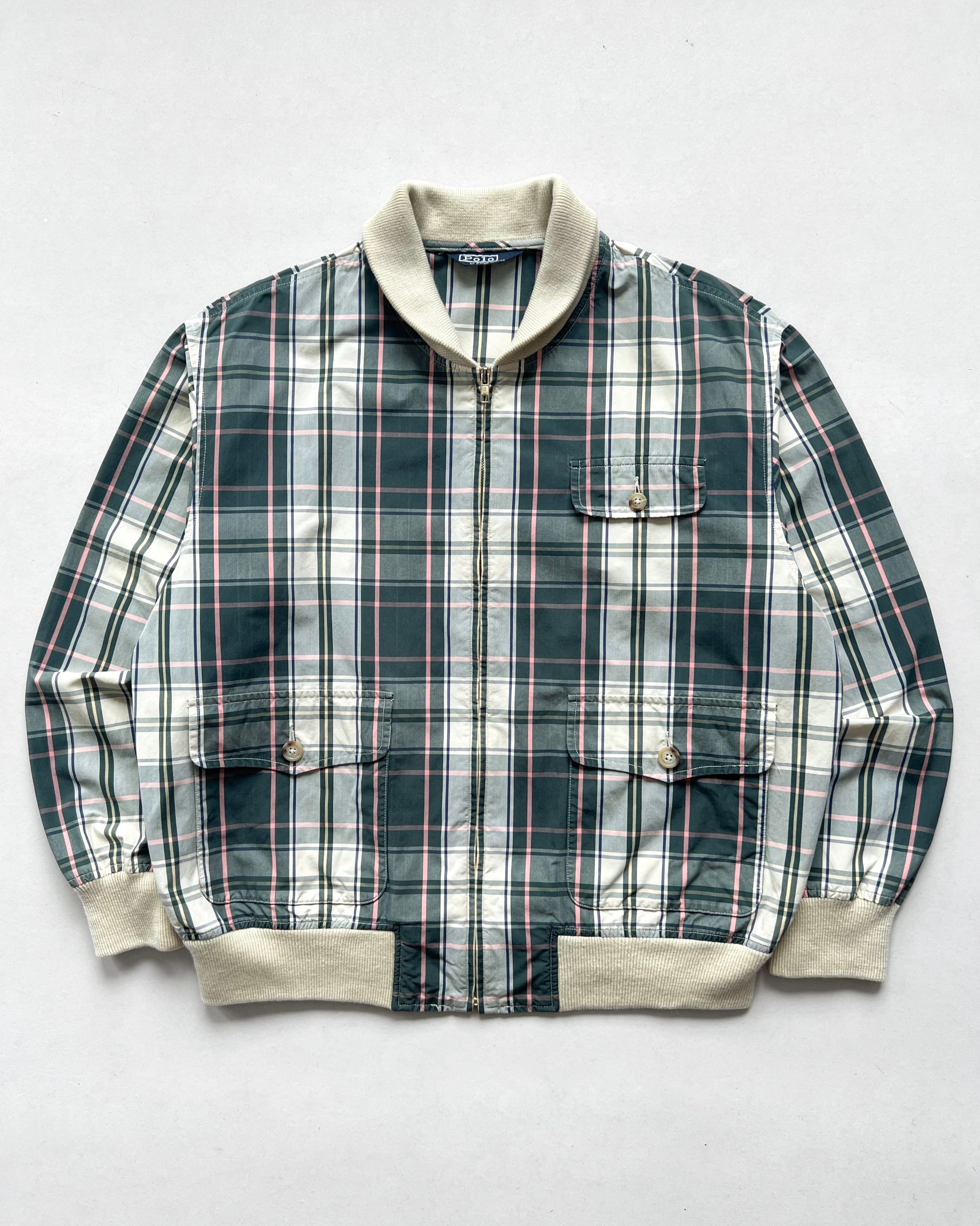 1990S POLO RALPH LAUREN PLAID BOMBER JACKET (L)