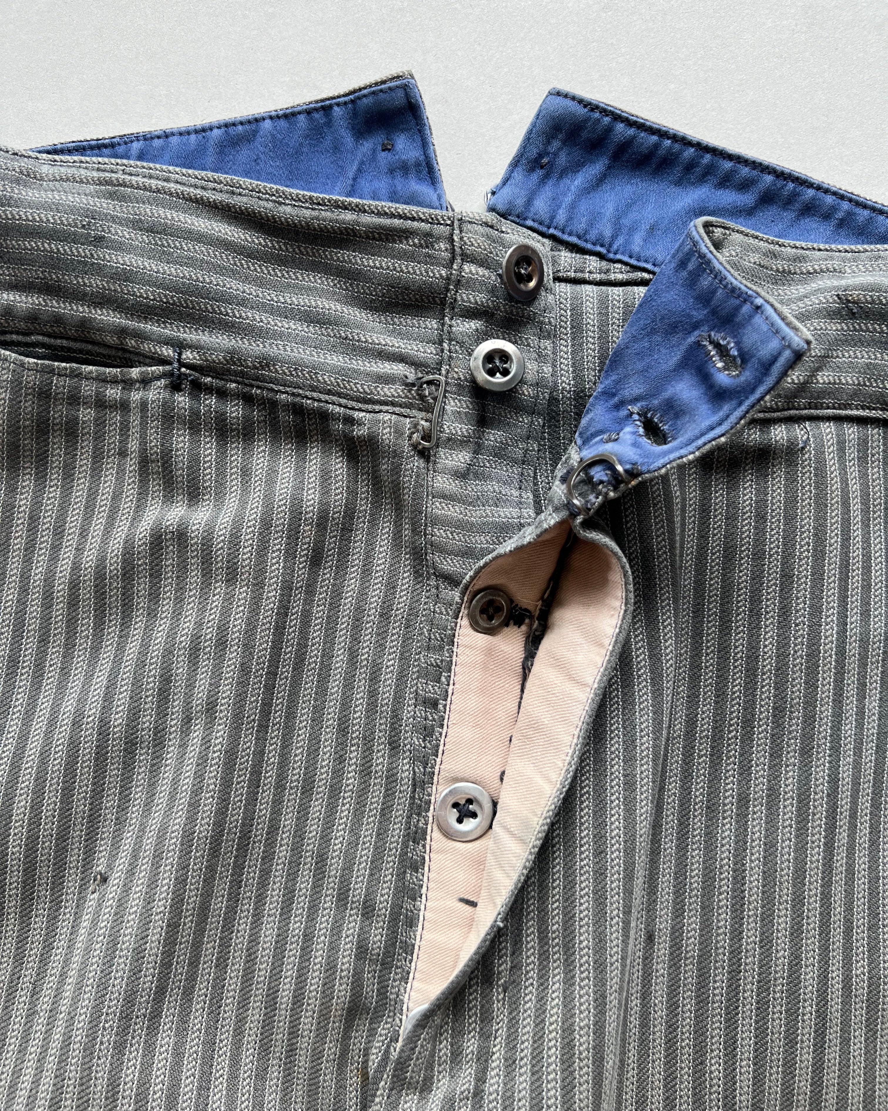 1930S FRENCH SALT & PEPPER STRIPES WORK PANTS (32-35)