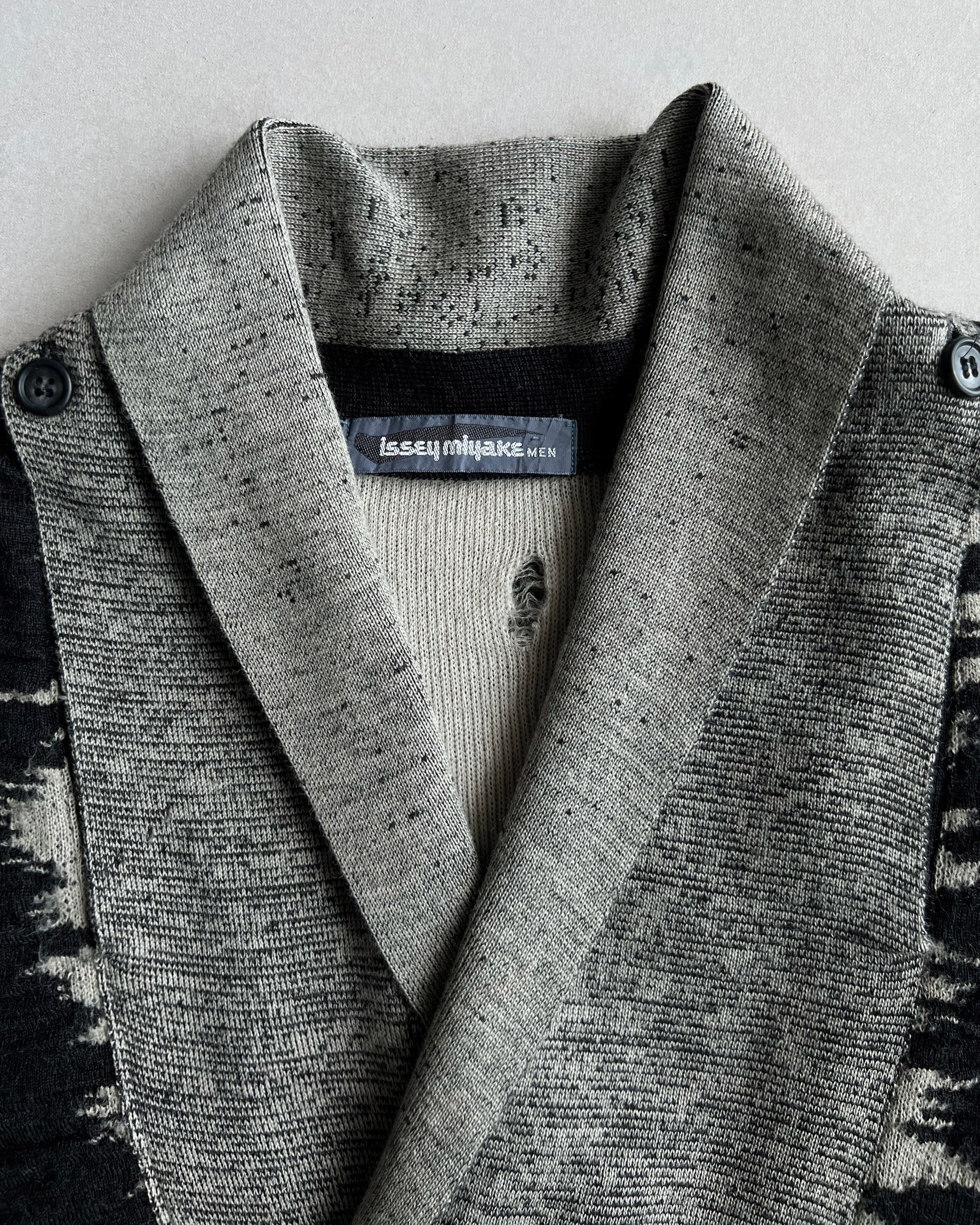 1980S ISSEY MIYAKE STRIPES SHAWL COLLAR KNITWEAR (L)