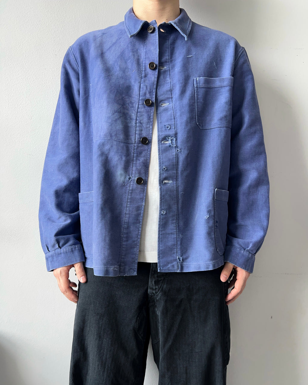 1950S FRENCH INDIGO MOLESKIN WORK JACKET (L)