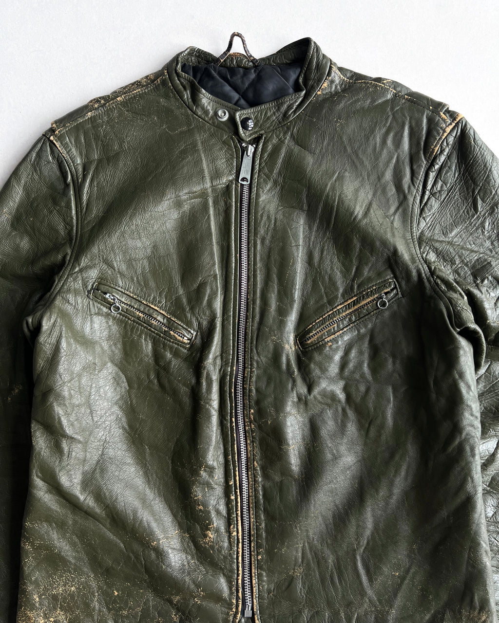 1970S DARK GREEN CAFE RACER LEATHER JACKET (M)
