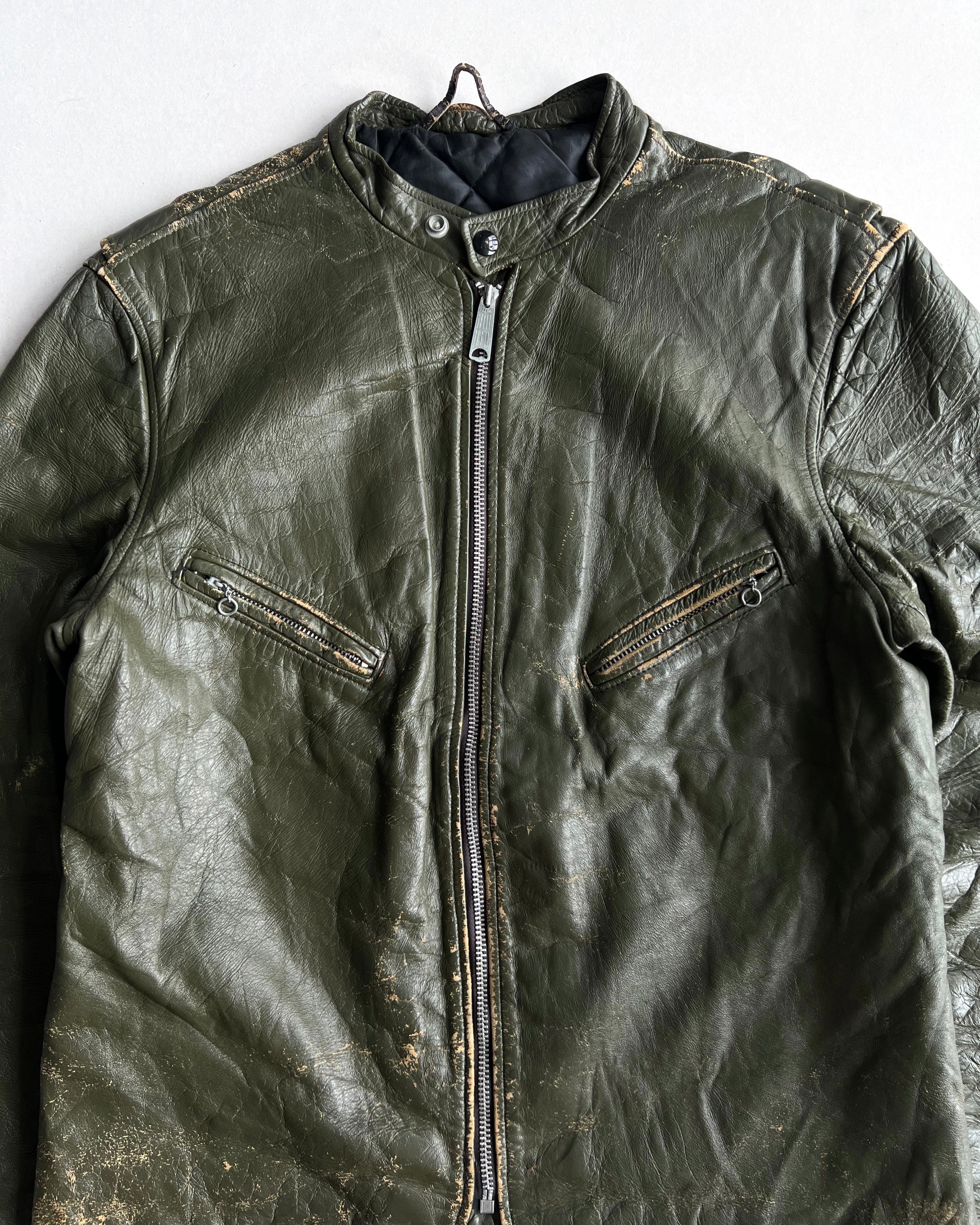 1970S DARK GREEN CAFE RACER LEATHER JACKET (M)