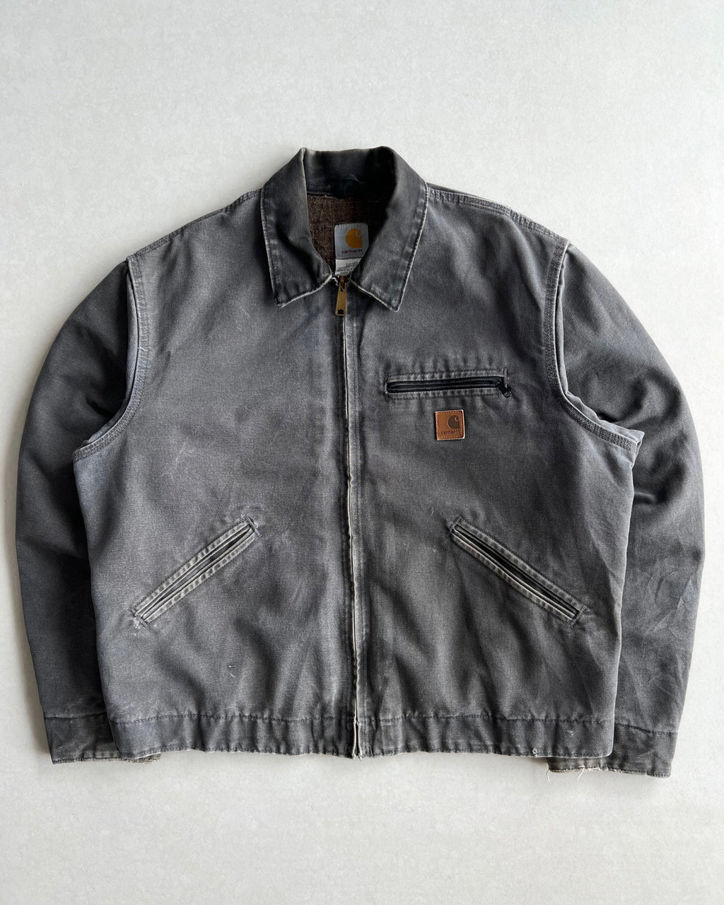 1990S FADED GREY CARHARTT DETROIT WORK JACKET (L)