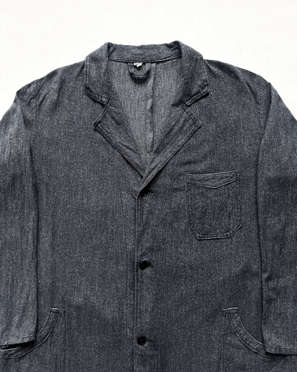 1940S FRENCH SALT & PEPPER CHAMBRAY ATELIER COAT (L)