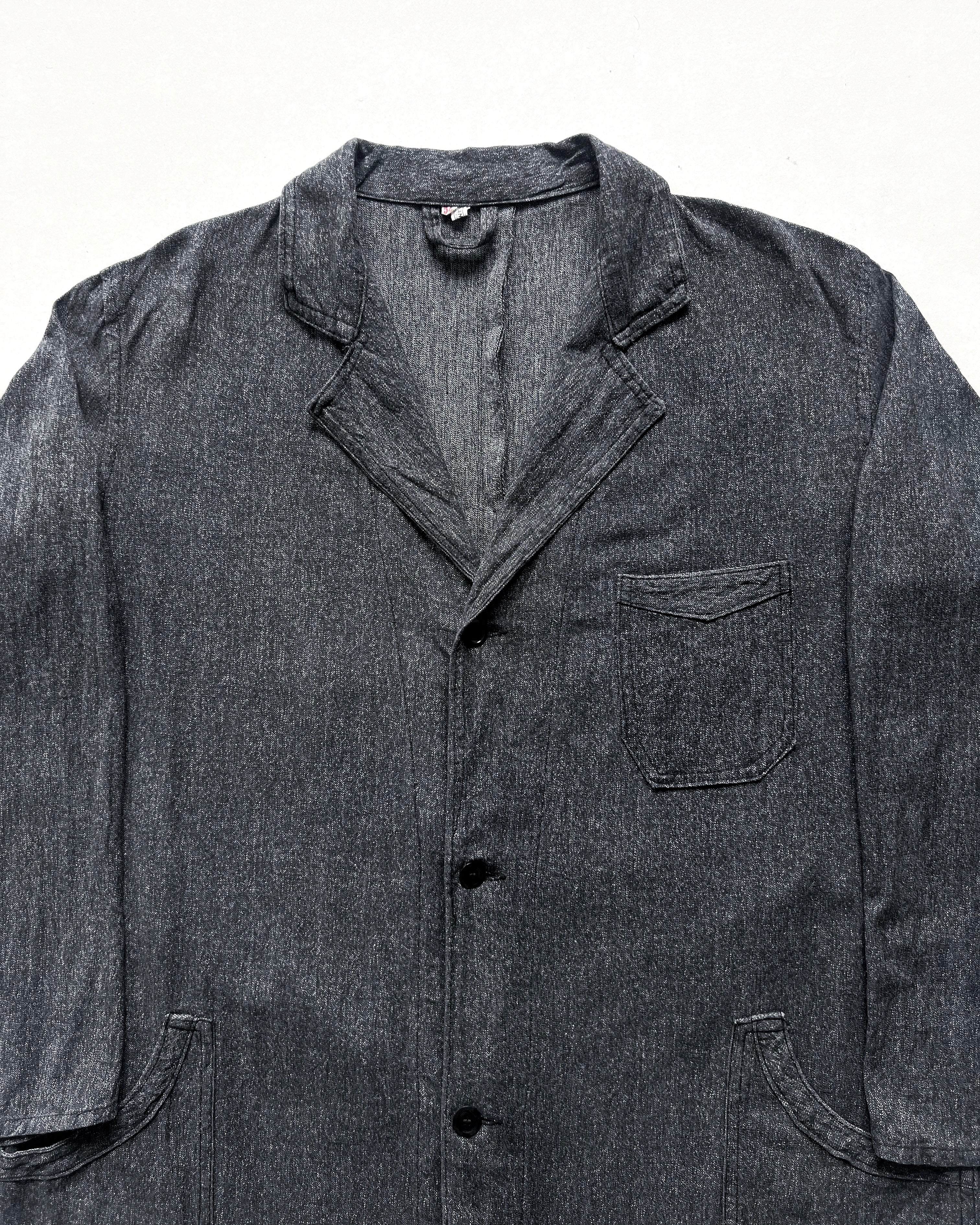 1940S FRENCH SALT & PEPPER CHAMBRAY ATELIER COAT (L)